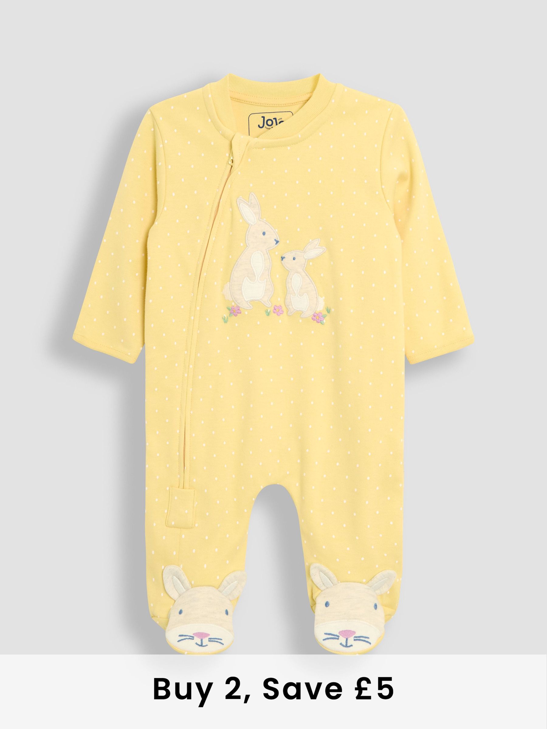 Yellow 100% Cotton Footed Appliqué Zip Sleepsuit (AT1984) | £21