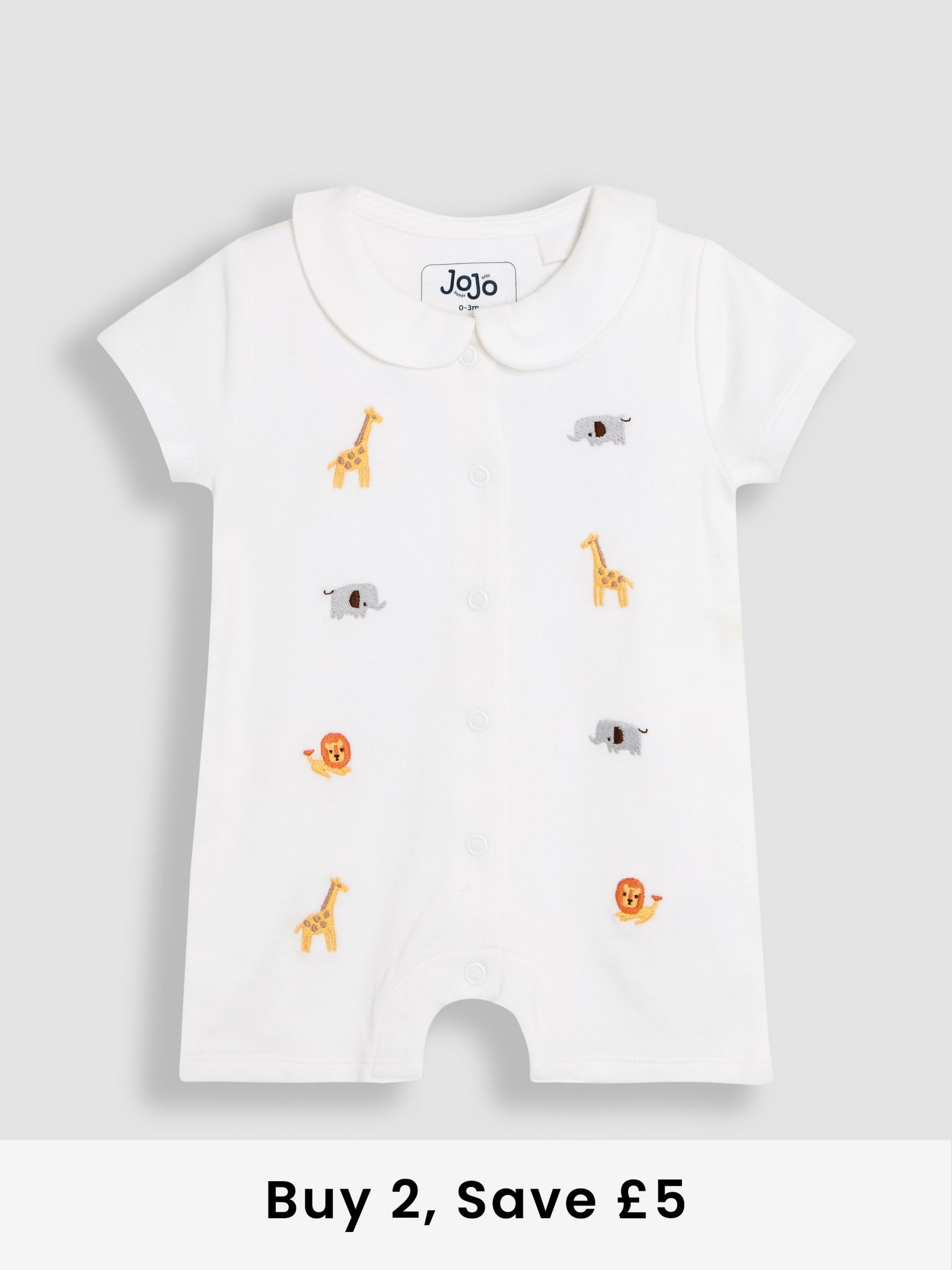 White 100% Organic Cotton Short Sleeve Safari Embroidered Sleepsuit (AT1985) | £19