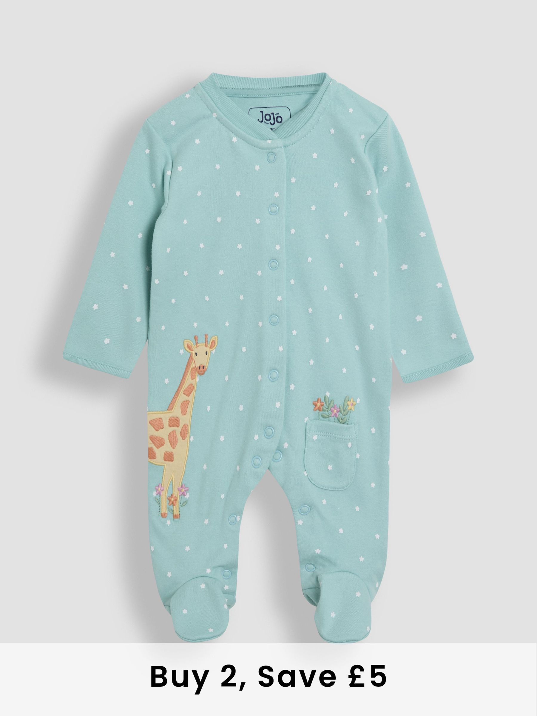 Duck Egg 100% Cotton Footed Appliqué Popper Sleepsuit (AT1994) | £21