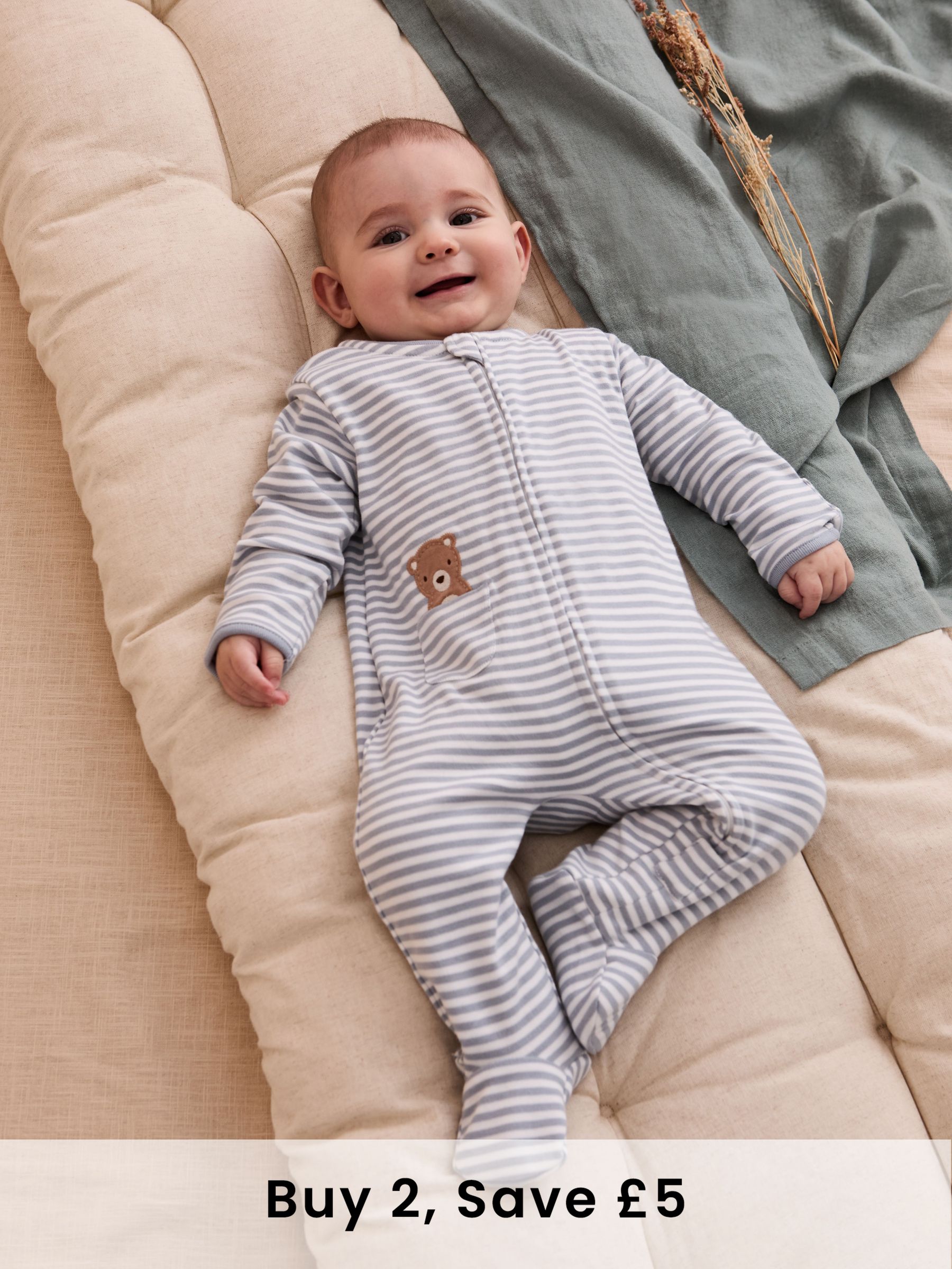 Blue 100% Organic Cotton Bear Embroidered Sleepsuit (AT1998) | £21