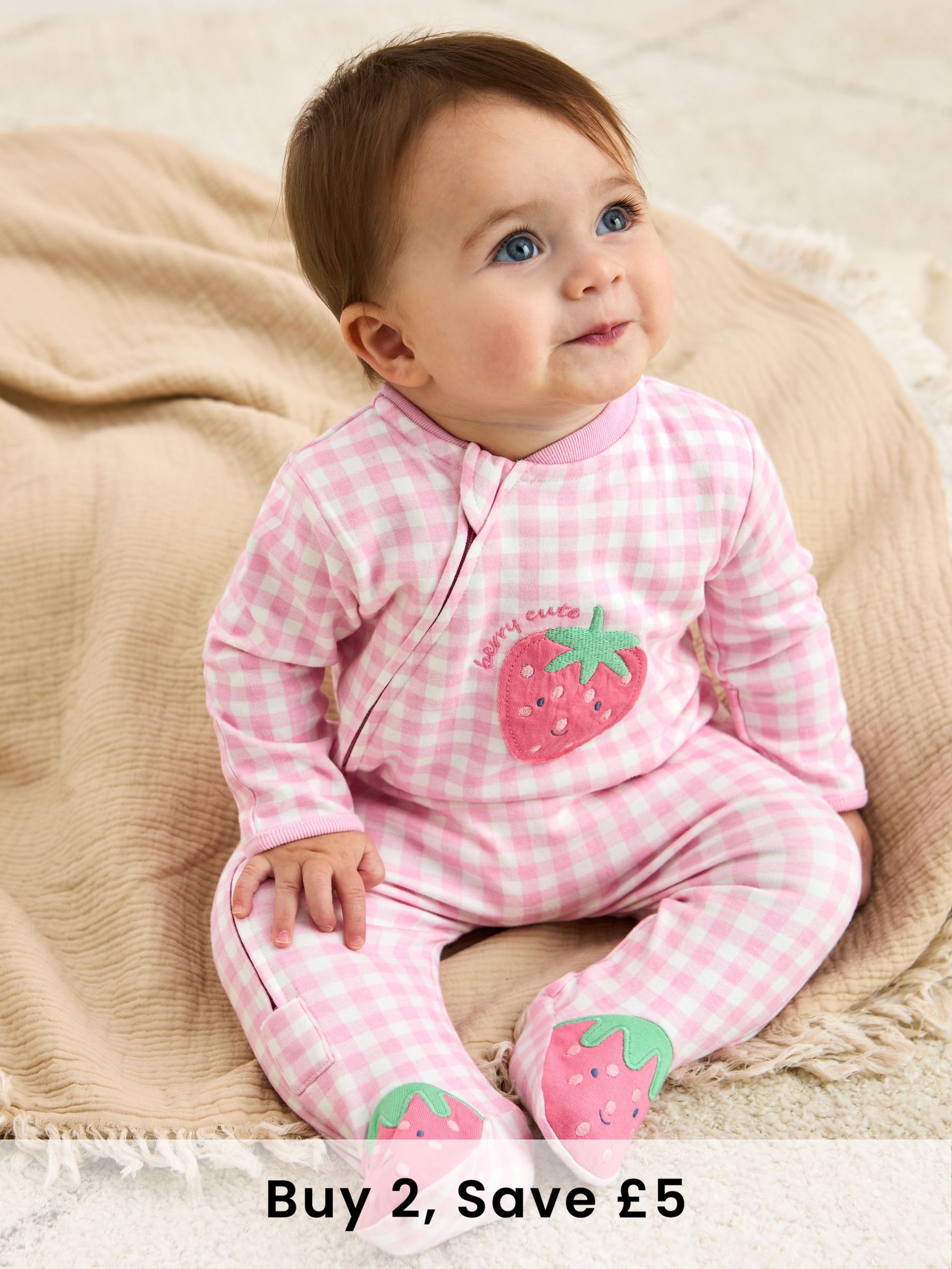 Pink Footed Appliqué Zip Sleepsuit (AT2002) | £21