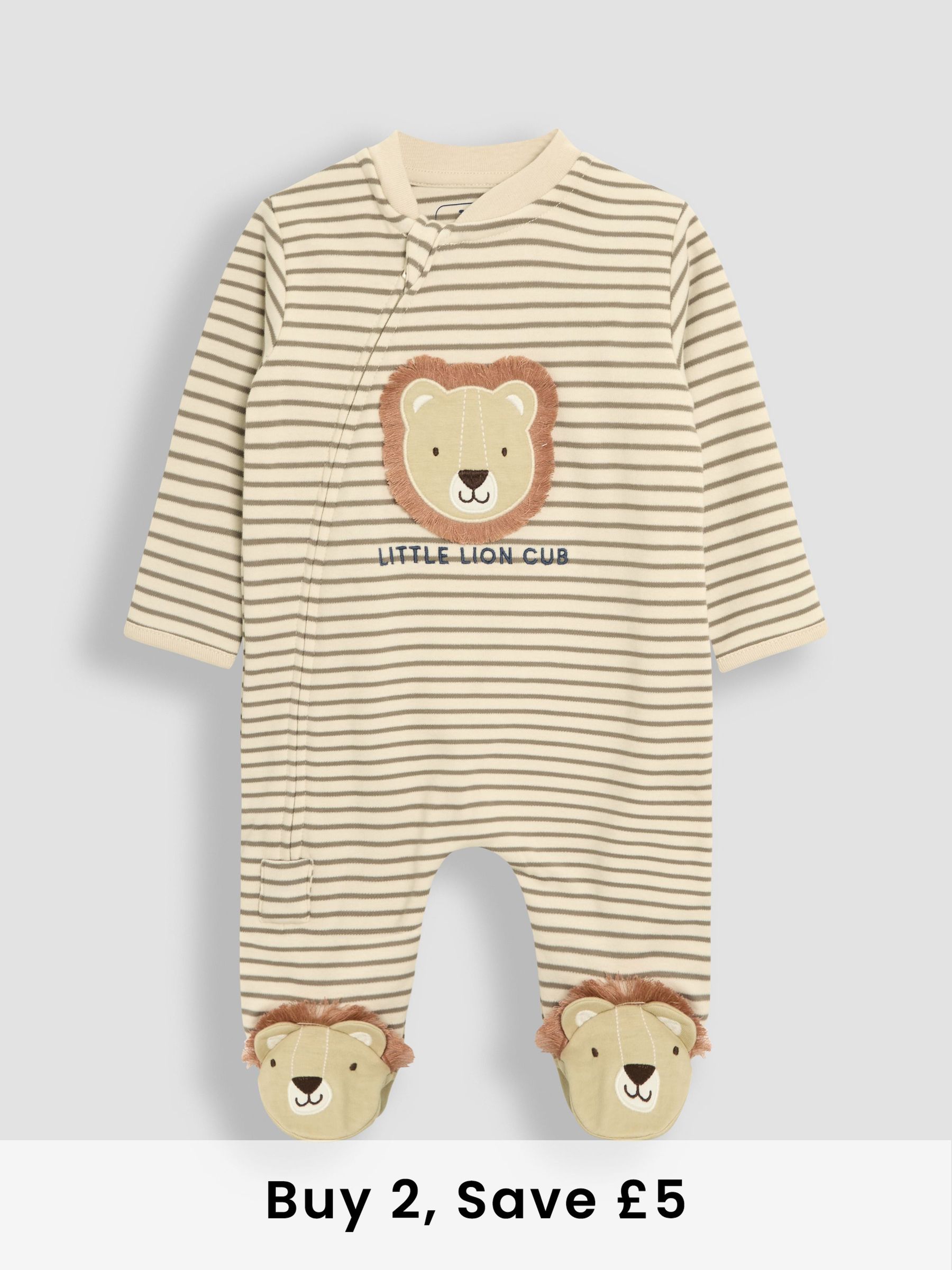 Ecru 100% Cotton Footed Appliqué Zip Sleepsuit (AT2003) | £21
