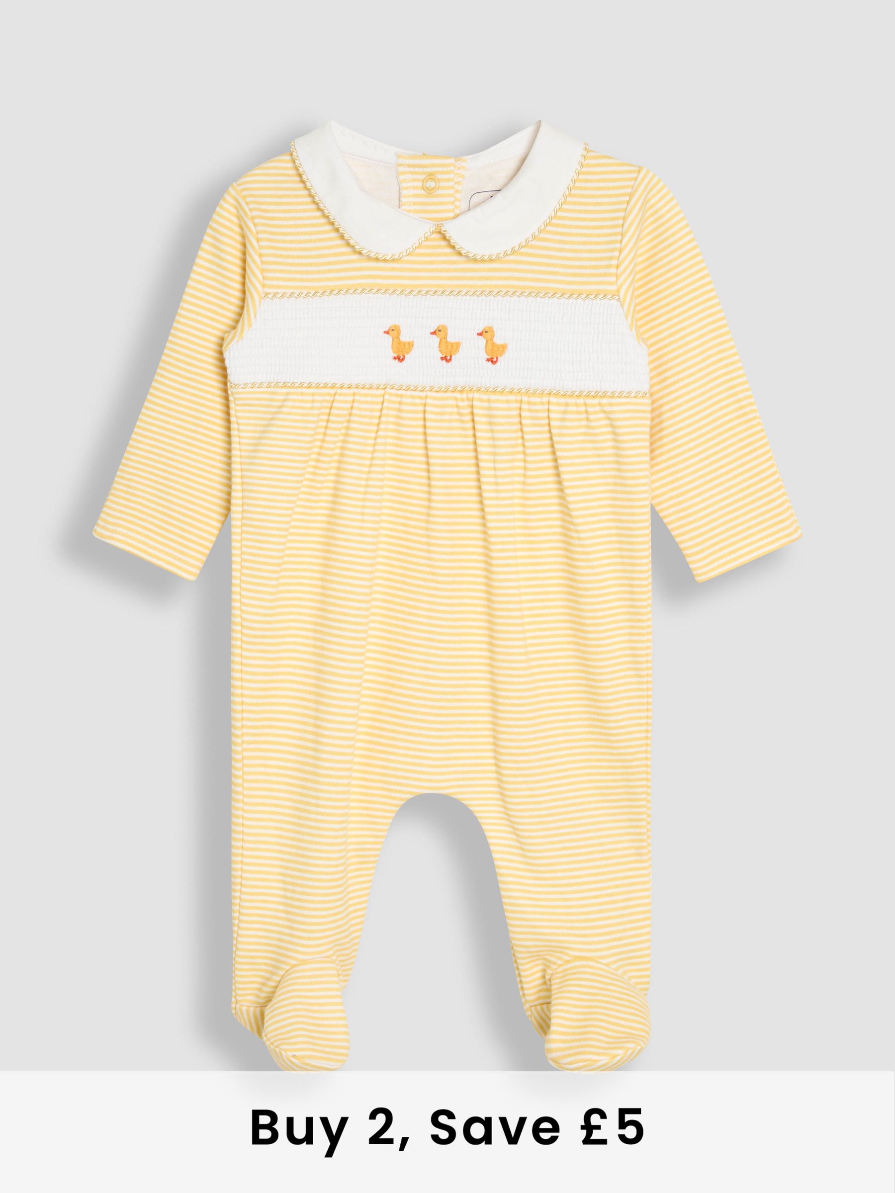 Yellow Cotton Footed Smocked Embroidered Sleepsuit (AT2004) | £23