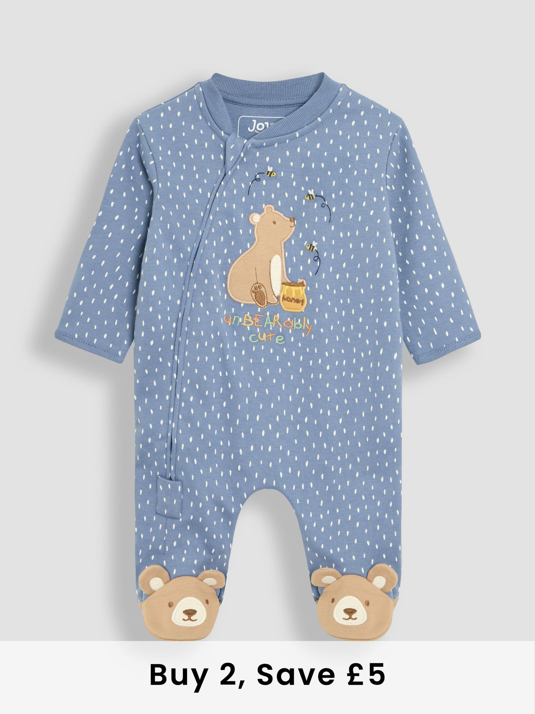 Blue 100% Cotton Footed Appliqué Zip Sleepsuit (AT2005) | £21