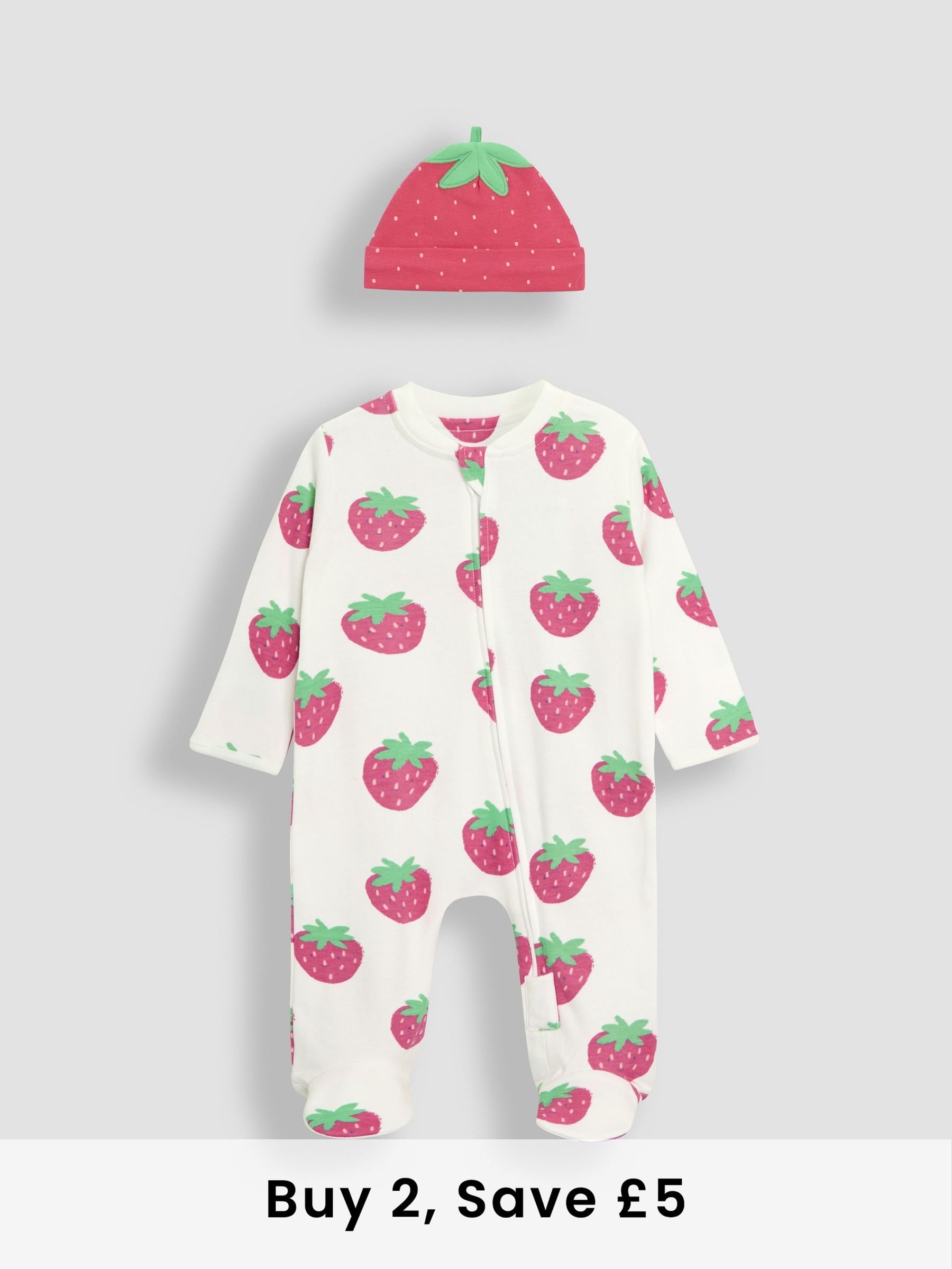 White 2-Pack Strawberry Sleepsuit & Hat Set (AT2006) | £26
