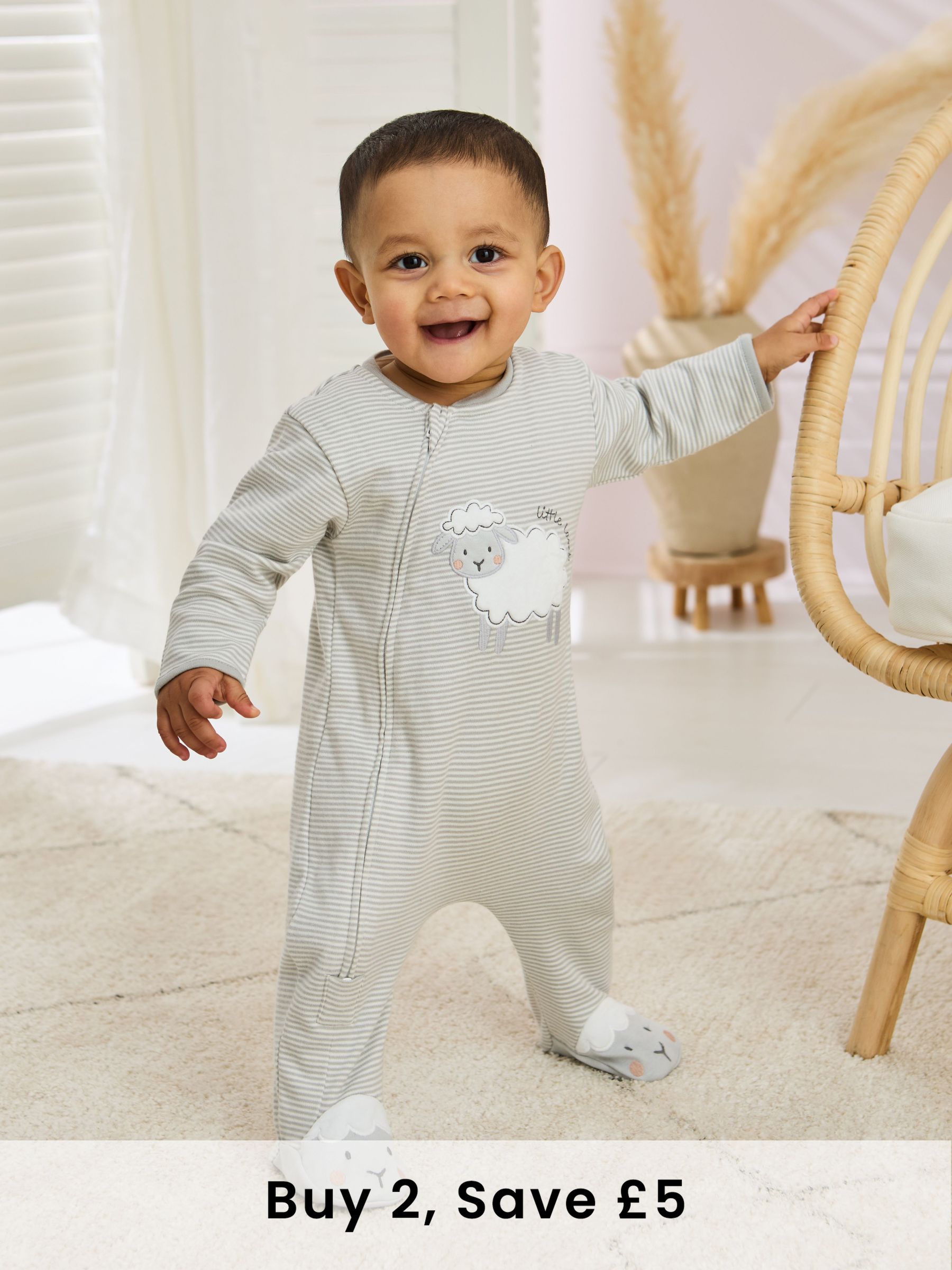 Grey 100% Cotton Footed Appliqué Zip Sleepsuit (AT2010) | £21