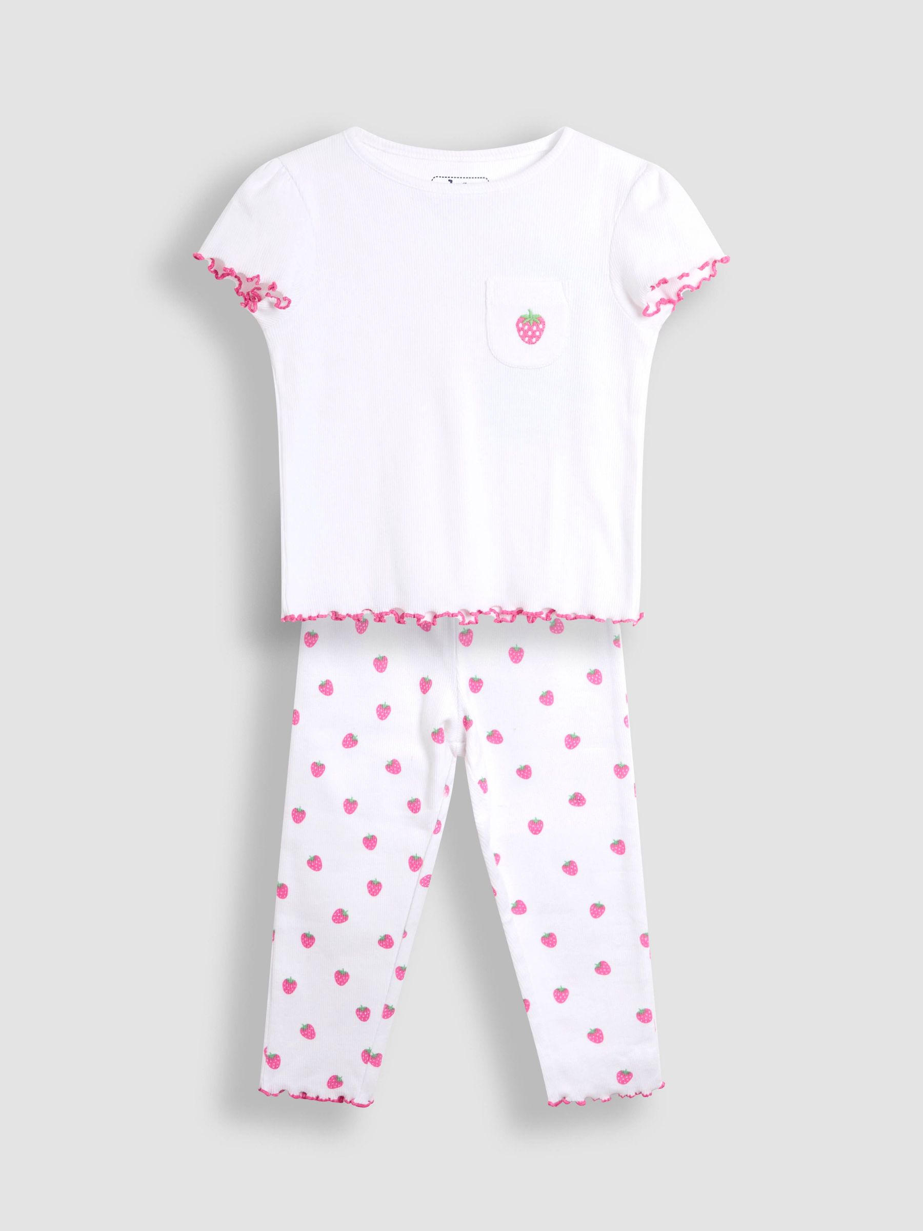 White 100% Cotton Strawberry Embroidered Rib Pyjamas (AT2021) | £21