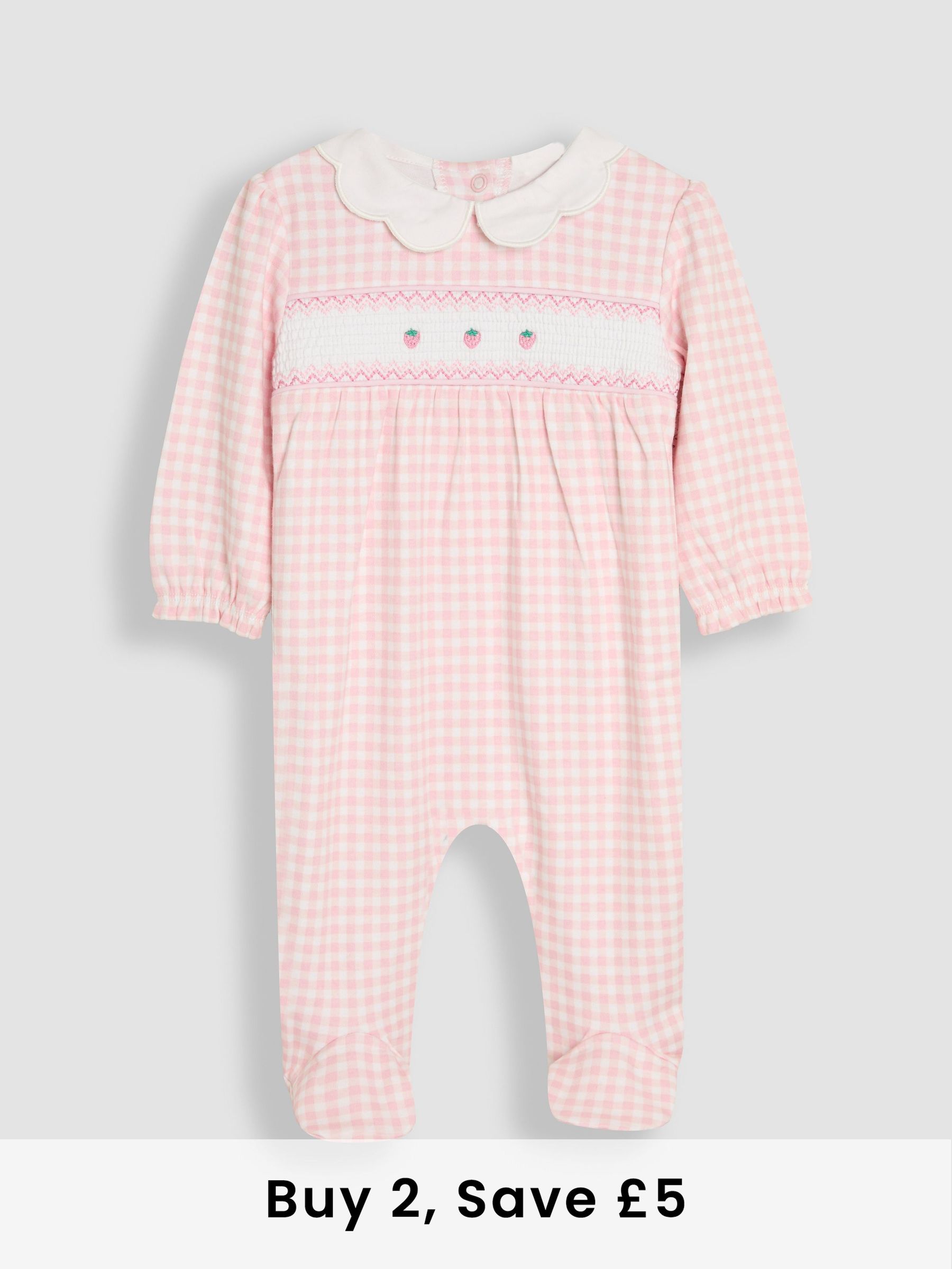 Pink Footed Smocked Embroidered 100% Cotton Sleepsuit (AT2031) | £23
