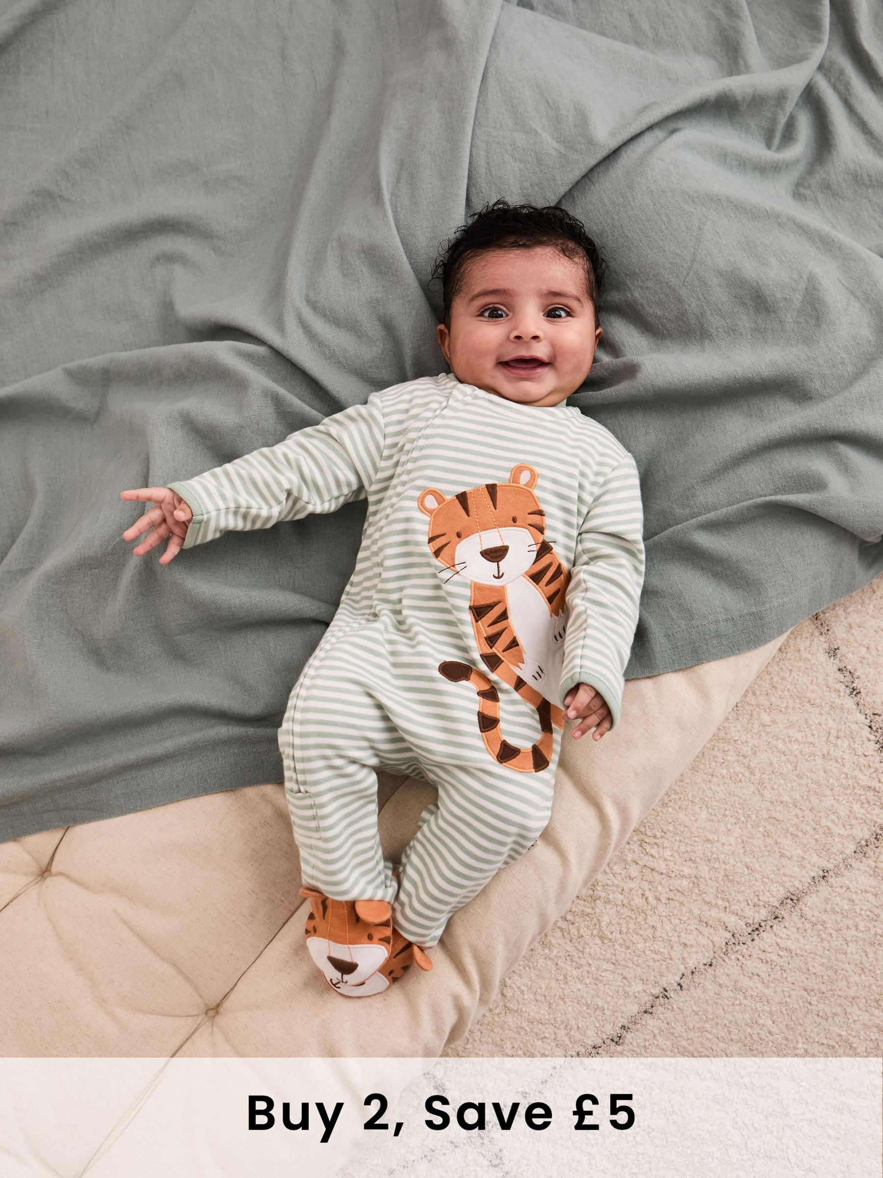 Green 100% Cotton Footed Appliqué Zip Sleepsuit (AT2036) | £21