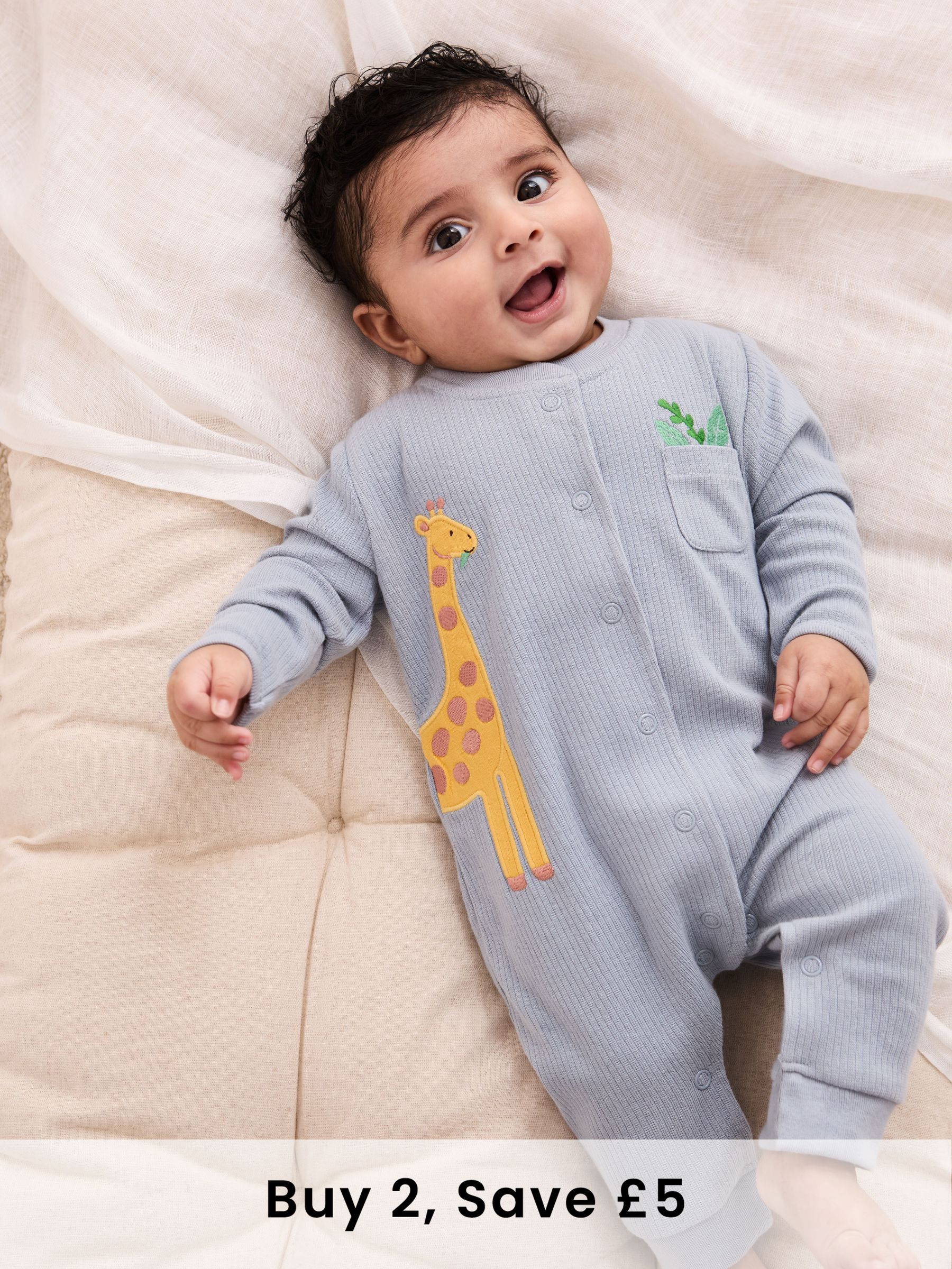 Blue Footed Appliqué Popper Sleepsuit (AT2038) | £18