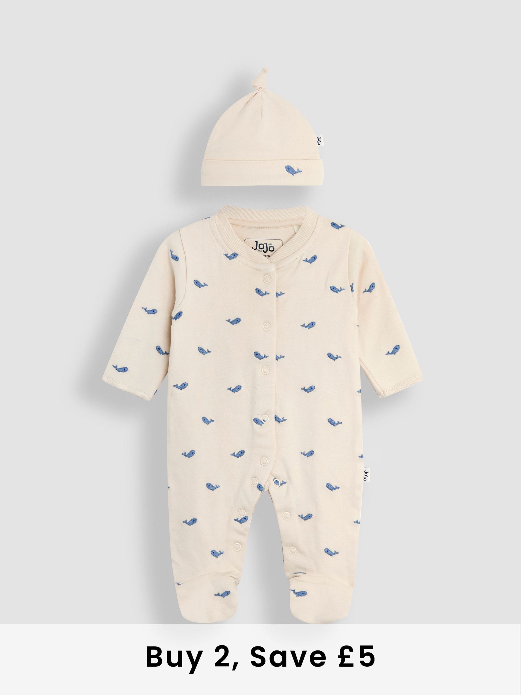 Stone 100% Cotton Embroidered Sleepsuit and Hat Set 2 Piece (AT2041) | £26