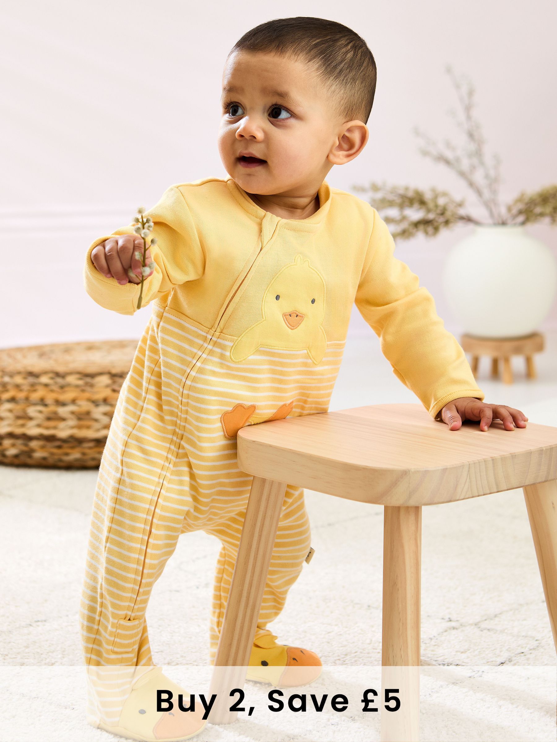 Yellow Cotton Footed Appliqué Zip 100% Cotton Sleepsuit (AT2044) | £21