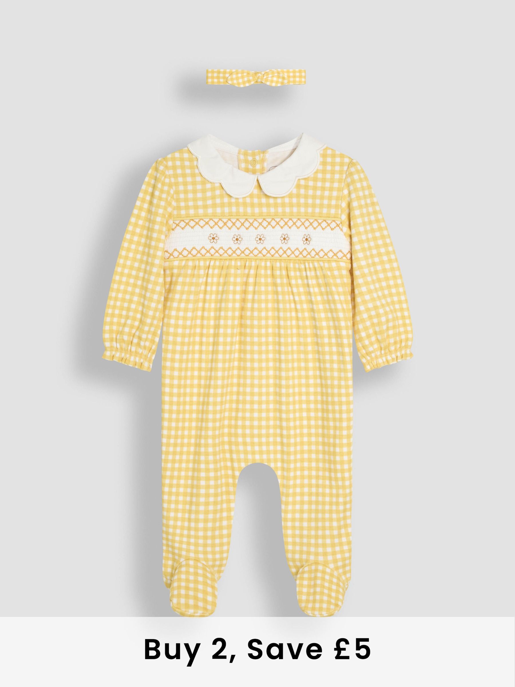 Yellow Smocked 100% Cotton Sleepsuit and Headband Set 2 Piece (AT2047) | £26