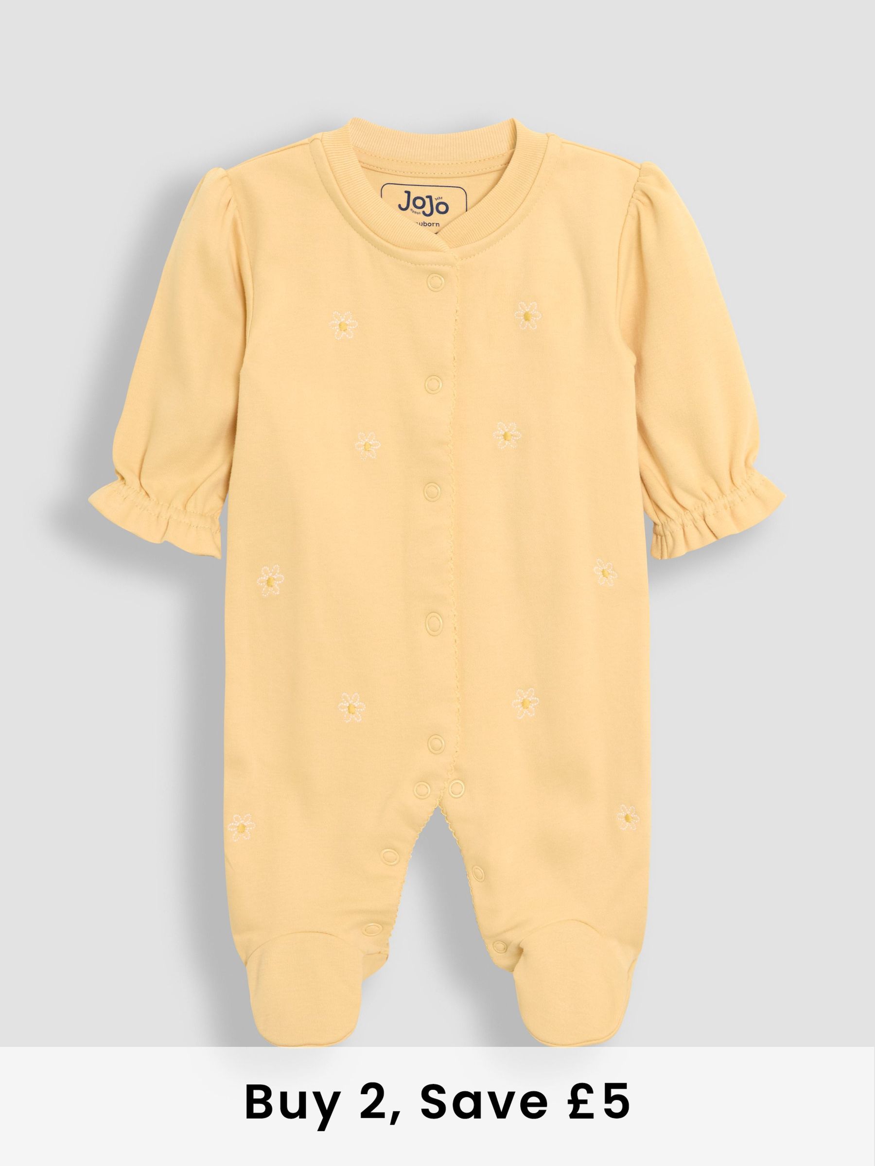 Yellow 100% Cotton Popper Footed Embroidered Sleepsuit (AT2049) | £21
