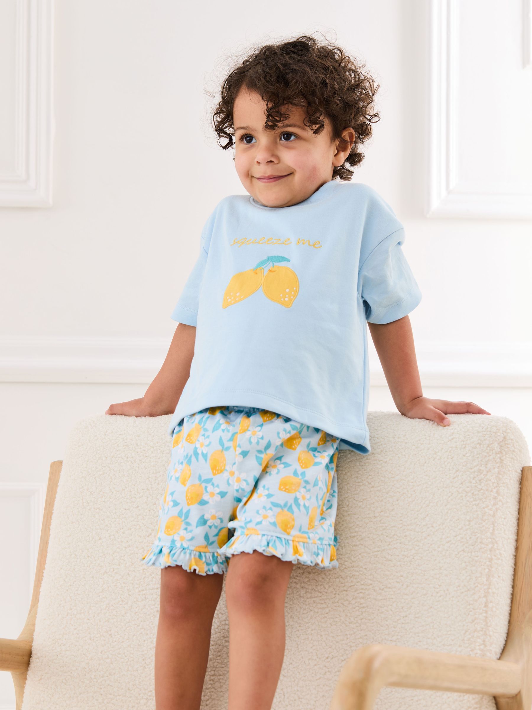 Pale Blue Fruit Printed Jersey Pyjamas (AT2068) | £21