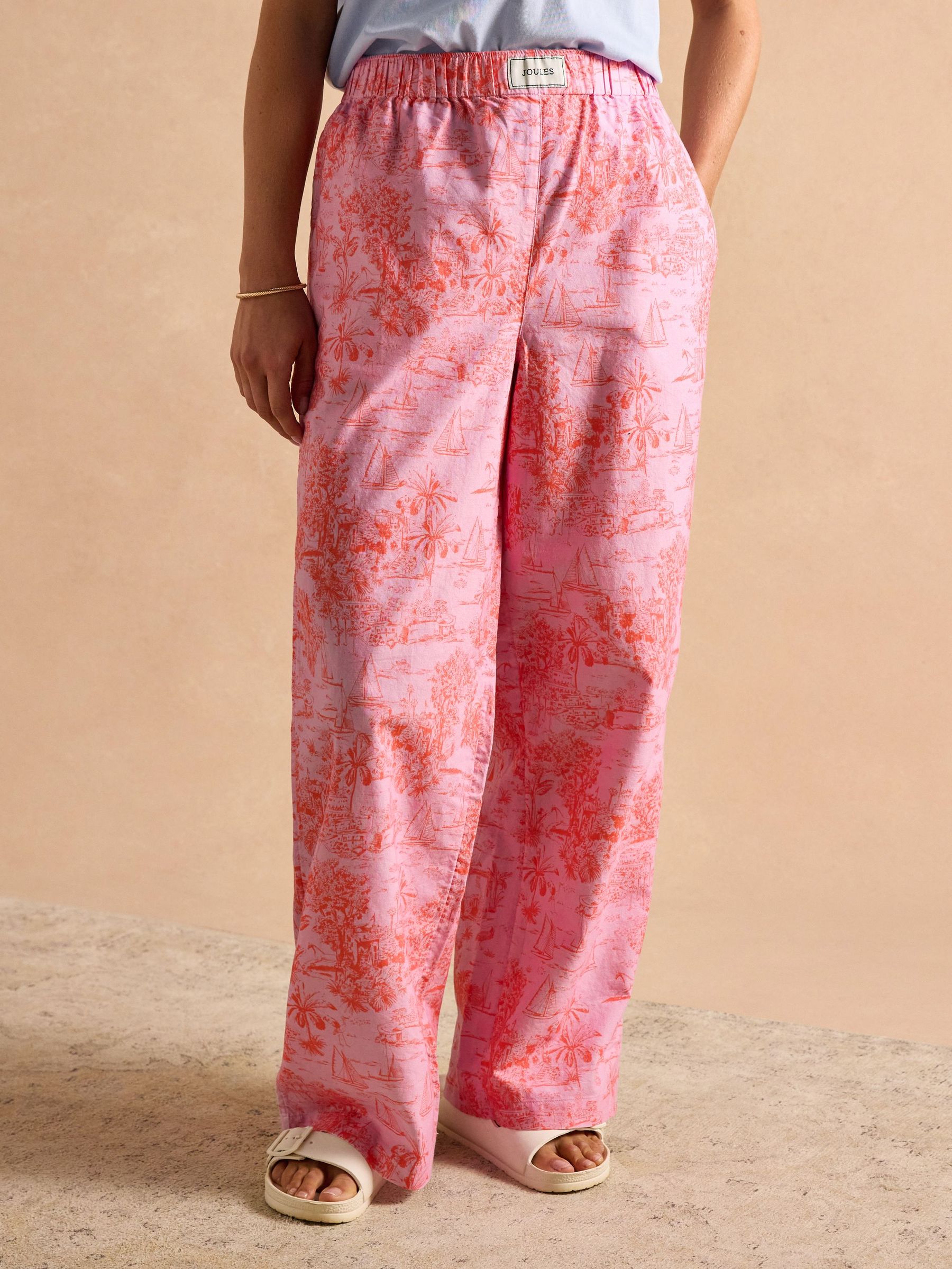 Hallie Pink Toile de Jouy Pull-On Cotton Trousers (AT2195) | £39