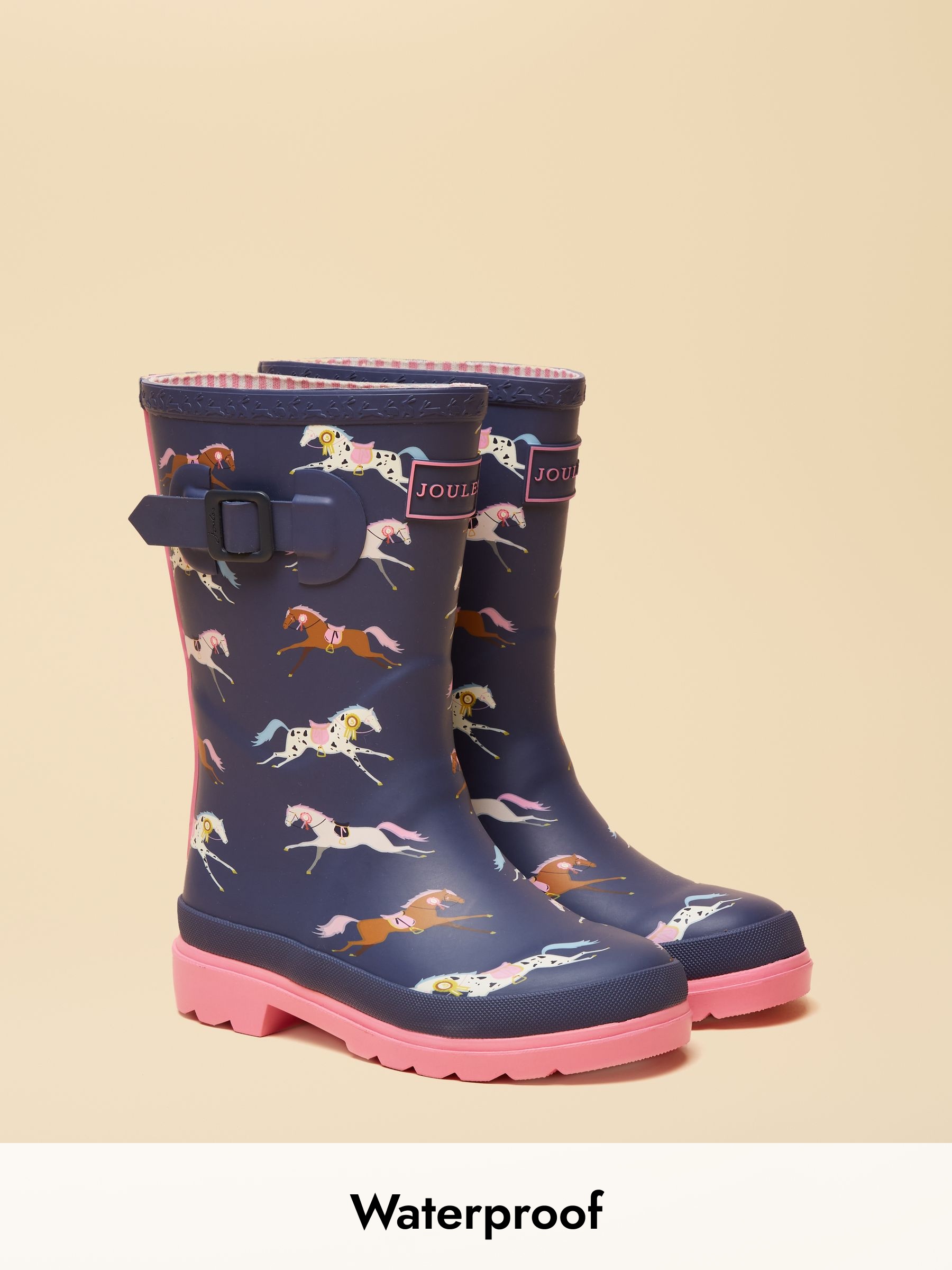 Kids' Navy & Pink Horse Printed Wellies (AT2367) | £25