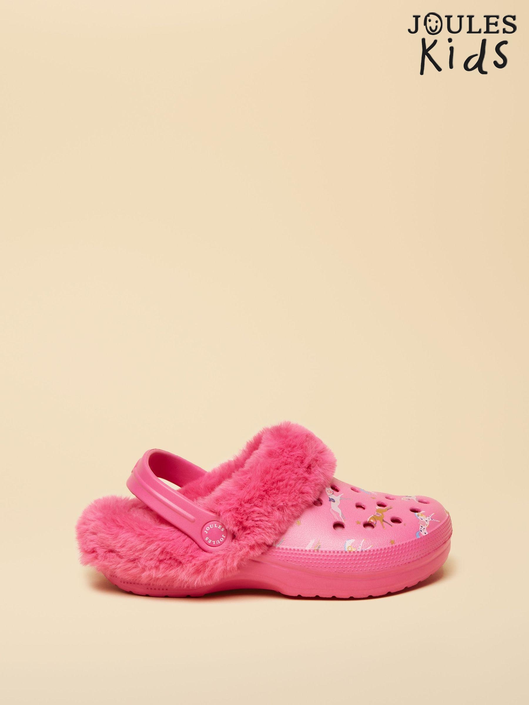 Girls' Winter Poole Pink Horse Print Faux Fur Lined Clogs (AT2368) | £14.95
