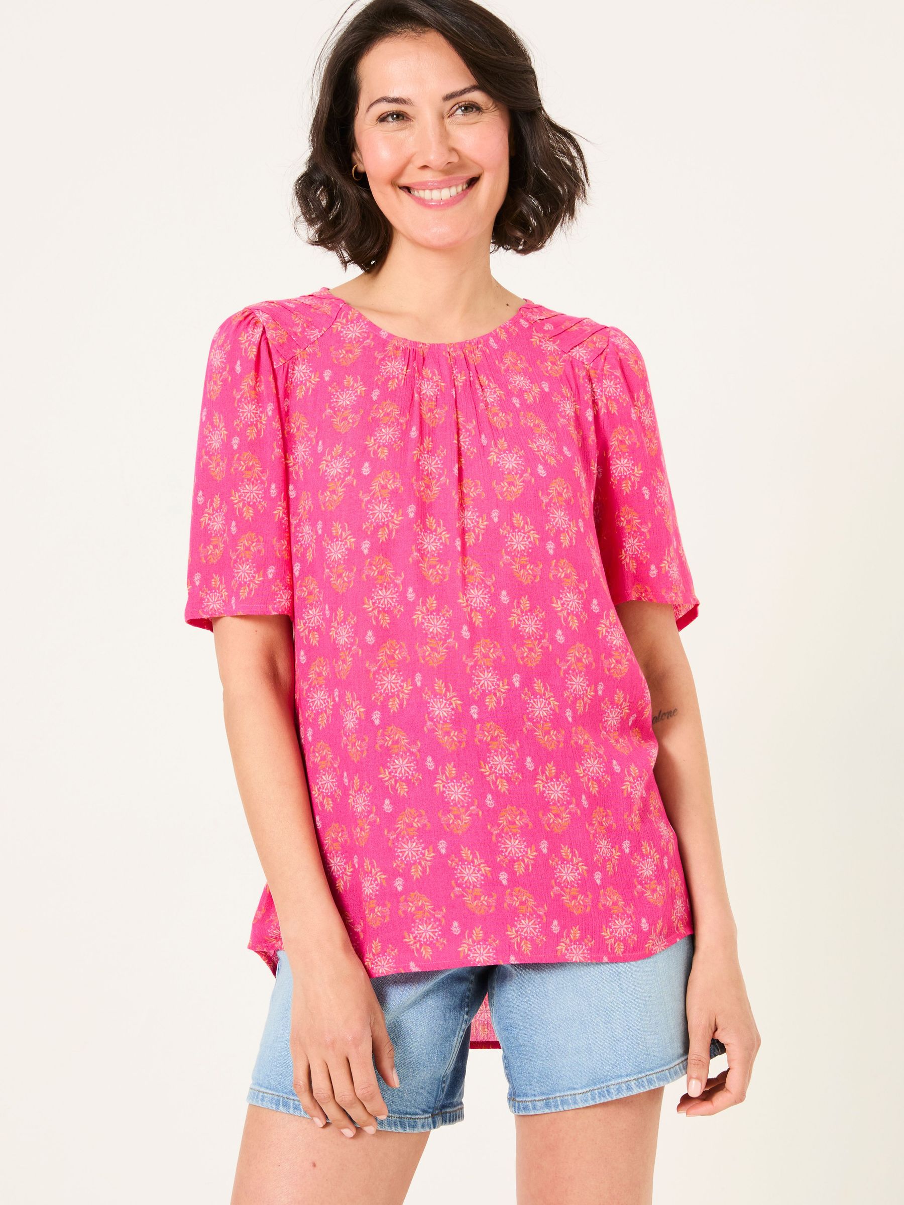 Lyndy Mid Pink Floral Block Blouse (AT2381) | £42