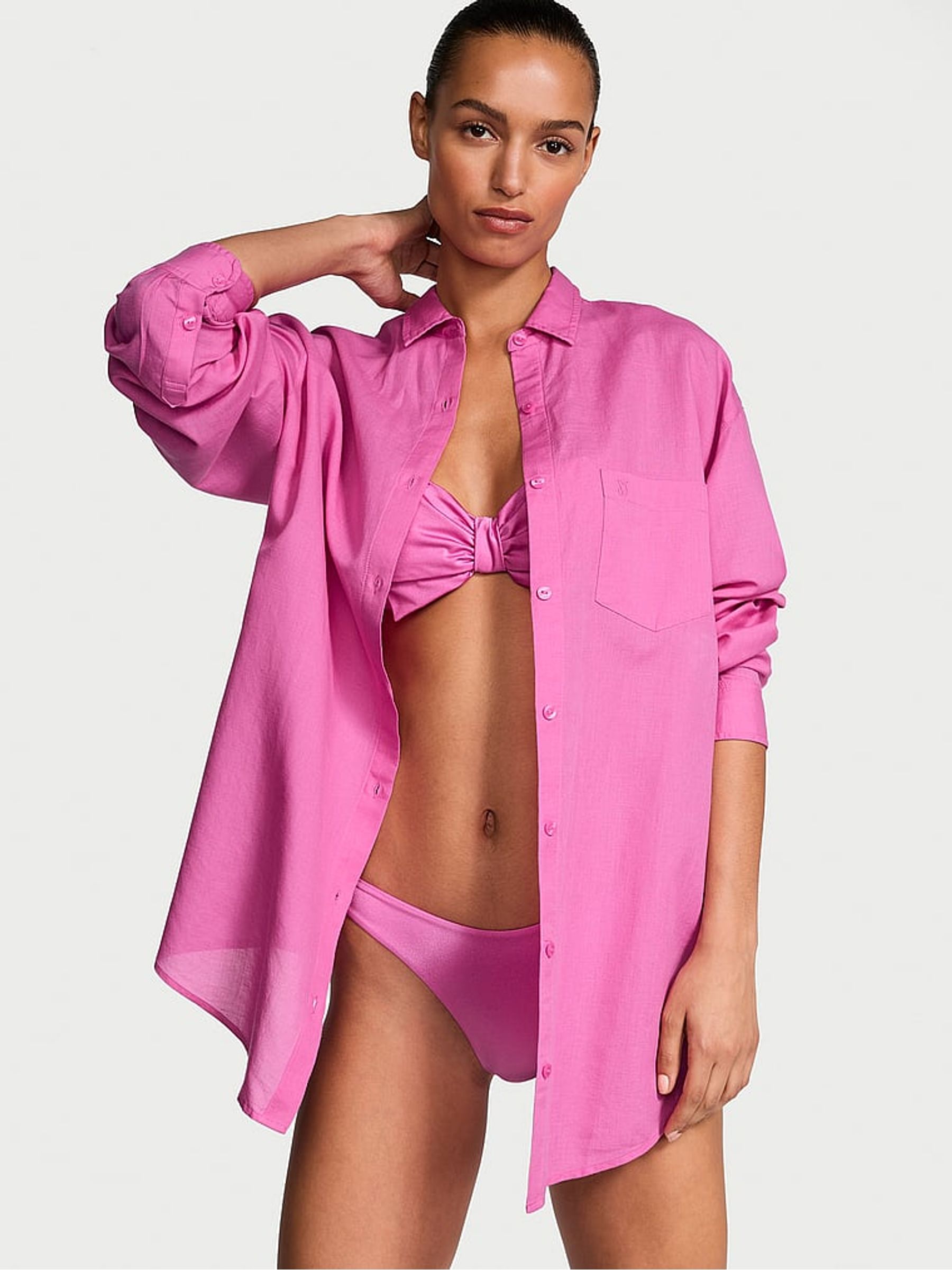 New Peony Pink Oversized Cover Up Shirt (AT2430) | £49