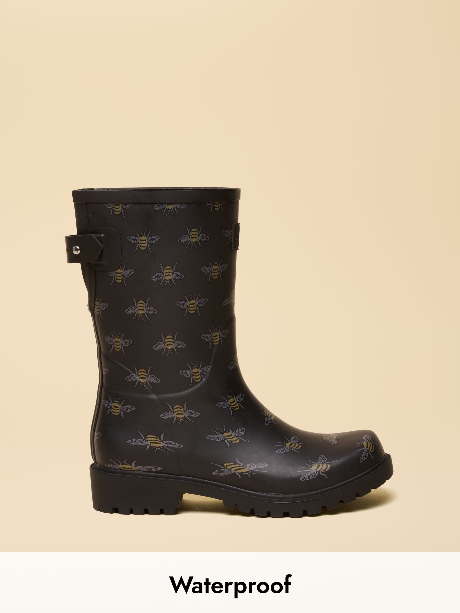 Wistow Black/Gold Printed Adjustable Mid Calf Wellies (AT2443) | £60