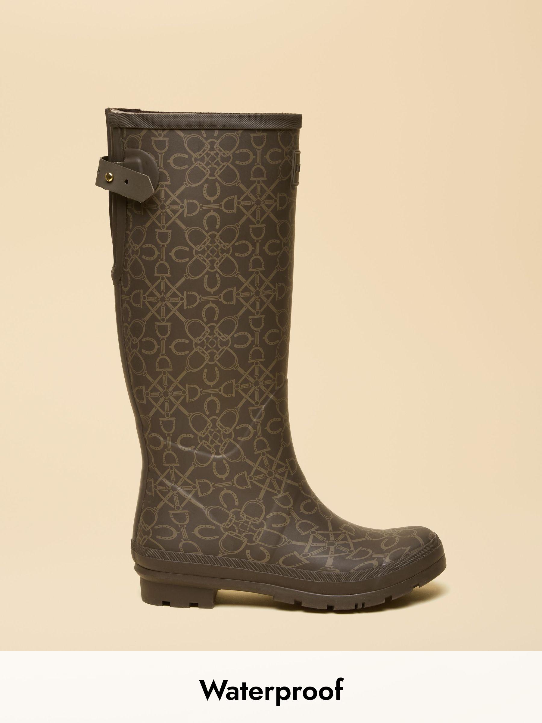 Printed Brown Adjustable Tall Waterproof Wellies (AT2445) | £36