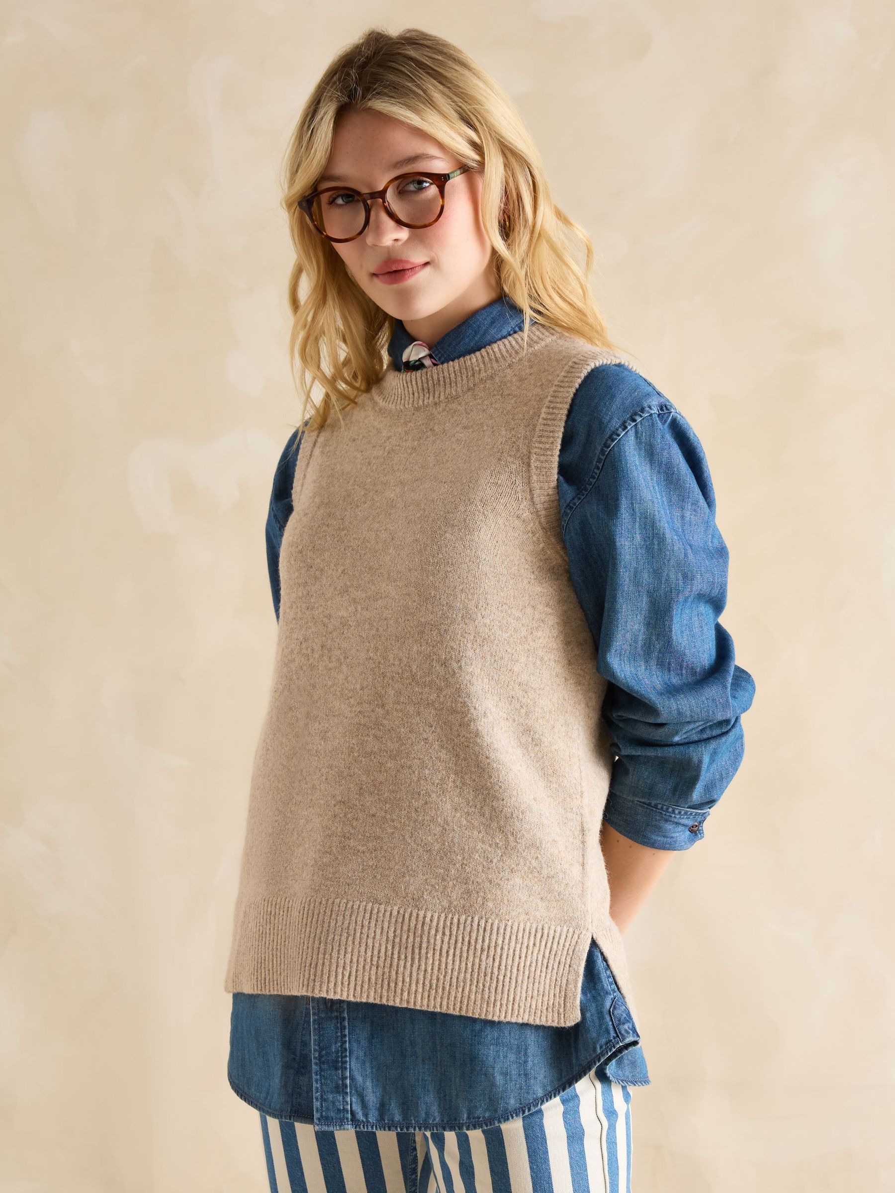 Holly Camel Longline Knitted Vest (AT2723) | £45