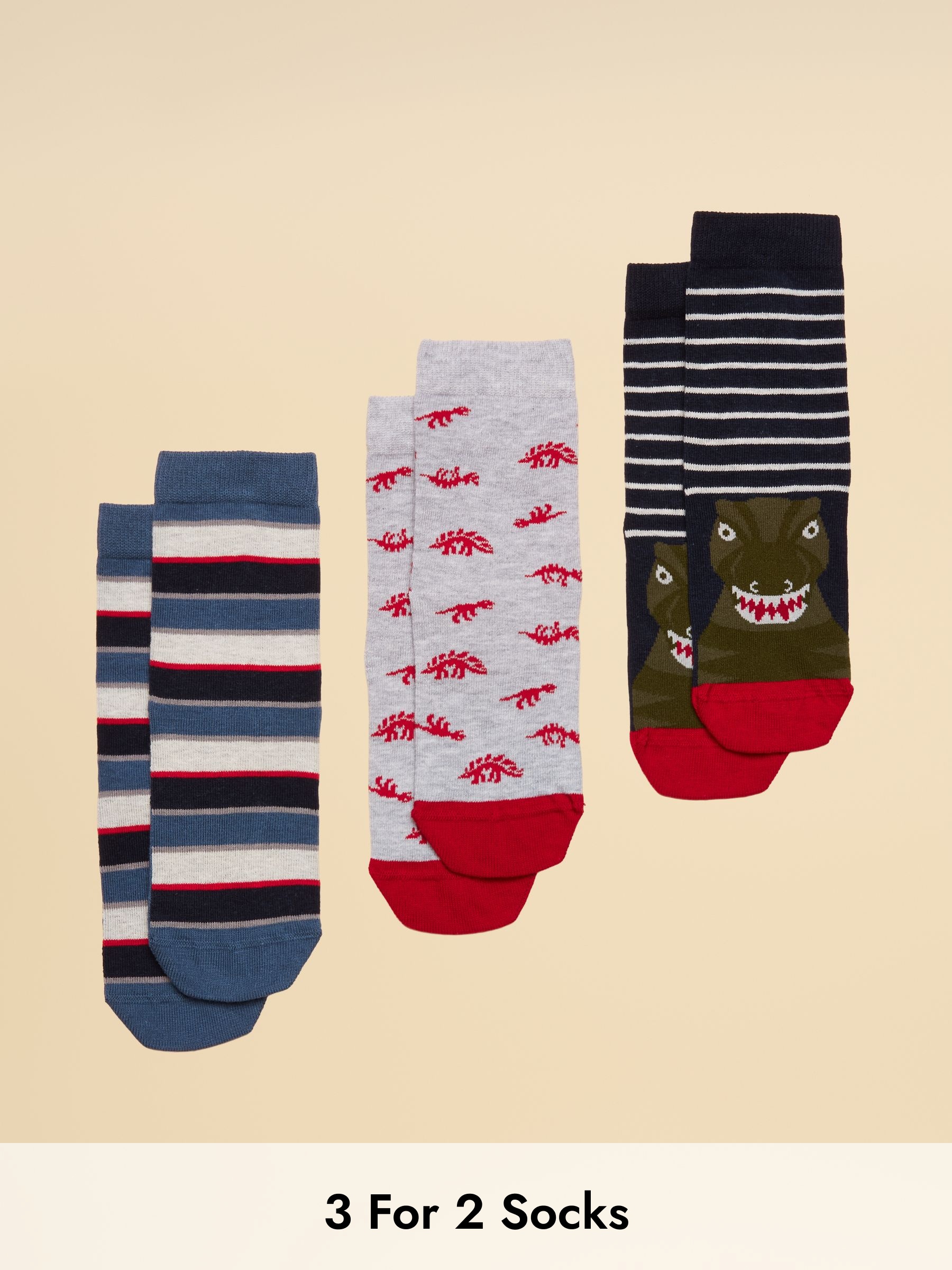 Kids' Neat Feet Navy/Red Socks 3 Pack (AT2730) | £11.95