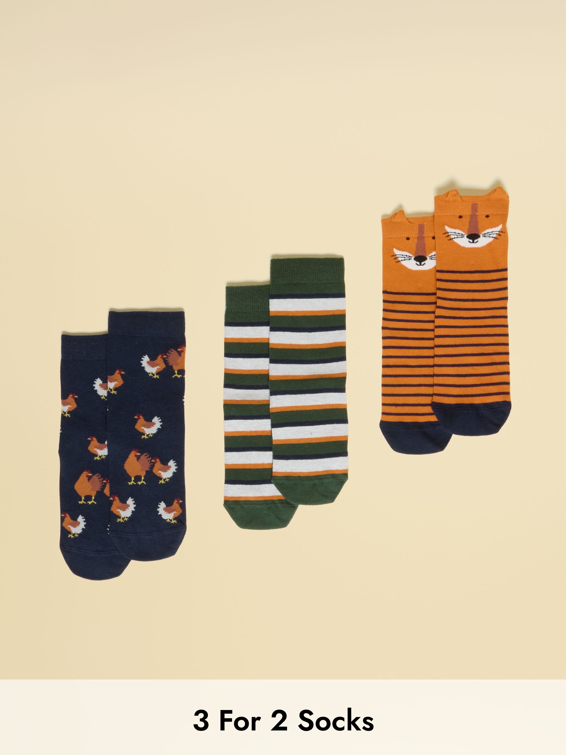 Kids' Neat Feet Orange/Navy Socks 3 Pack (AT2731) | £11.95