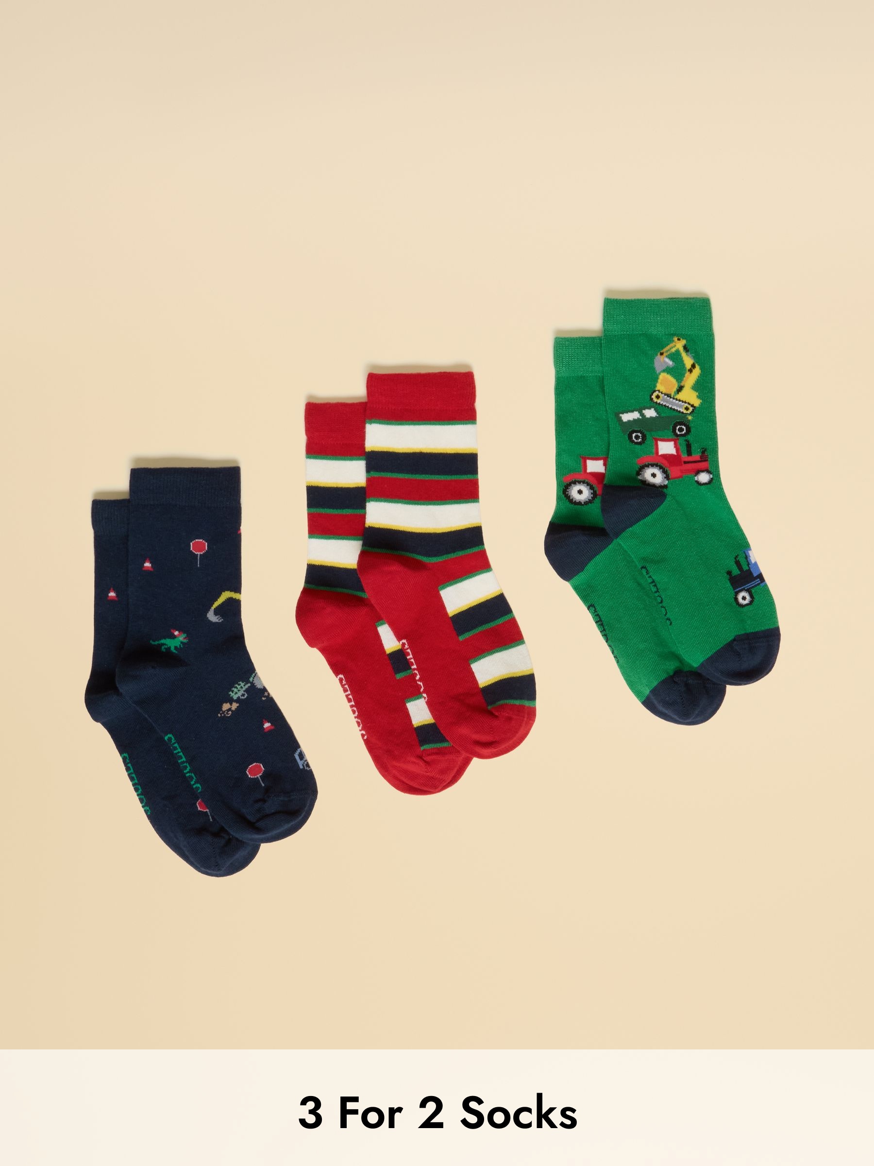 Kids' Neat Feet Green/Navy Socks 3 Pack (AT2733) | £11.95