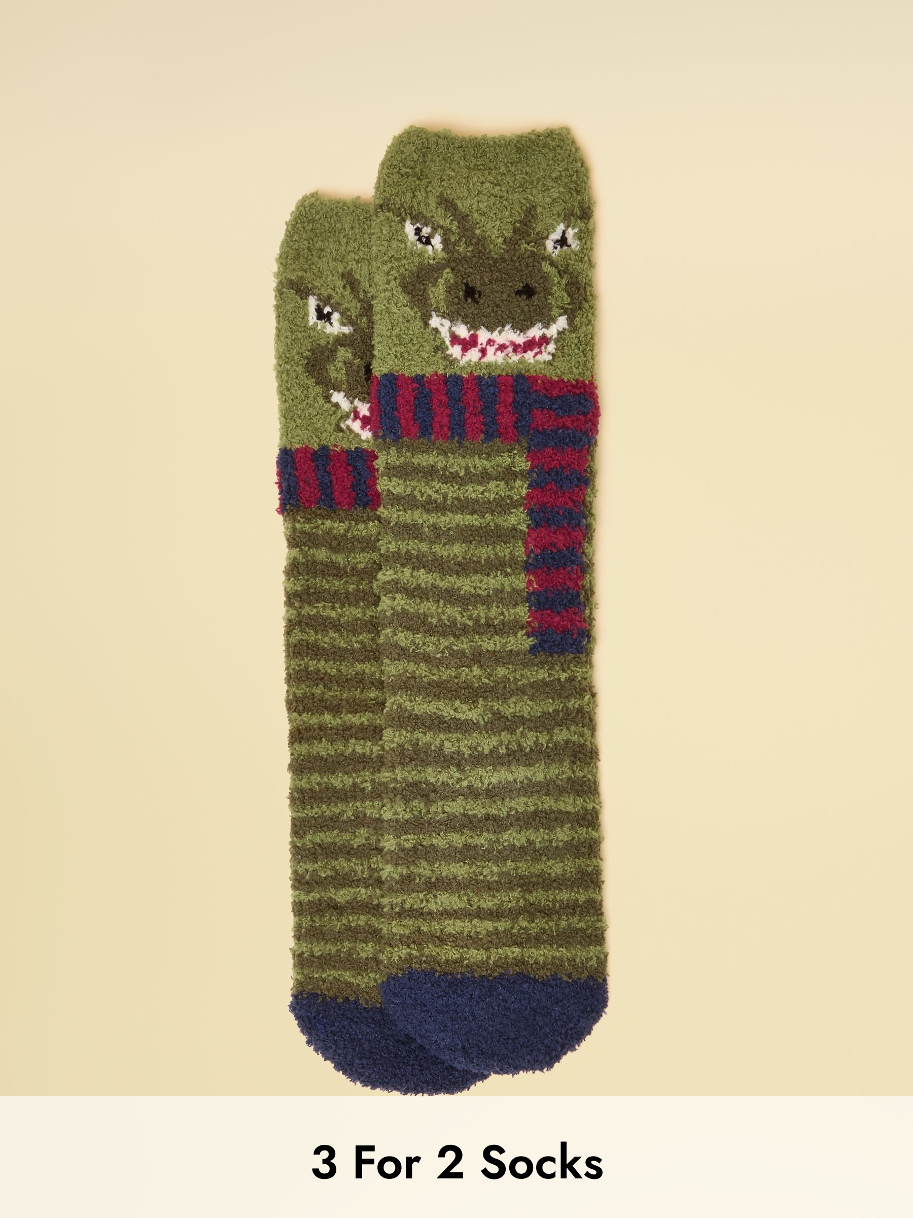 Kids' Fluffy Green Dino Socks (AT2739) | £6.95