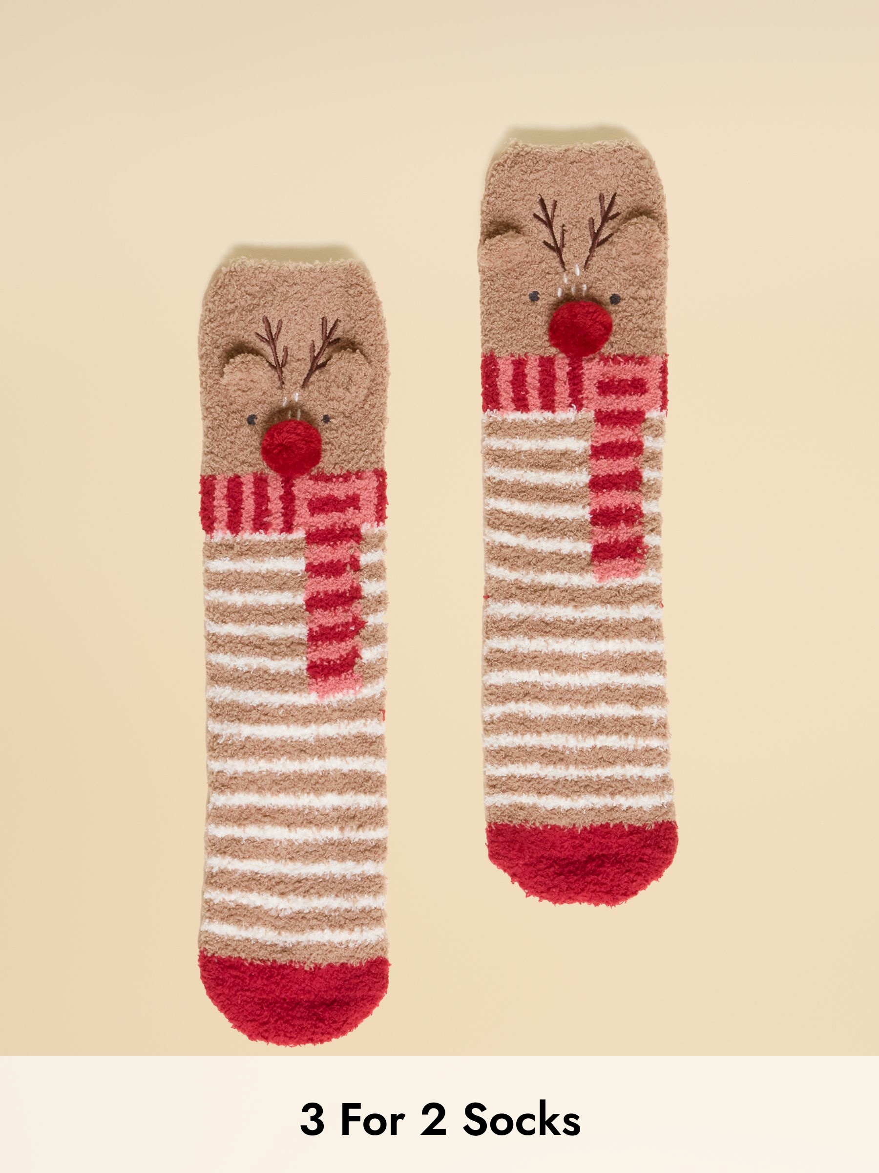 Kids' Fluffy Reindeer Brown Character Socks (AT2741) | £6.95