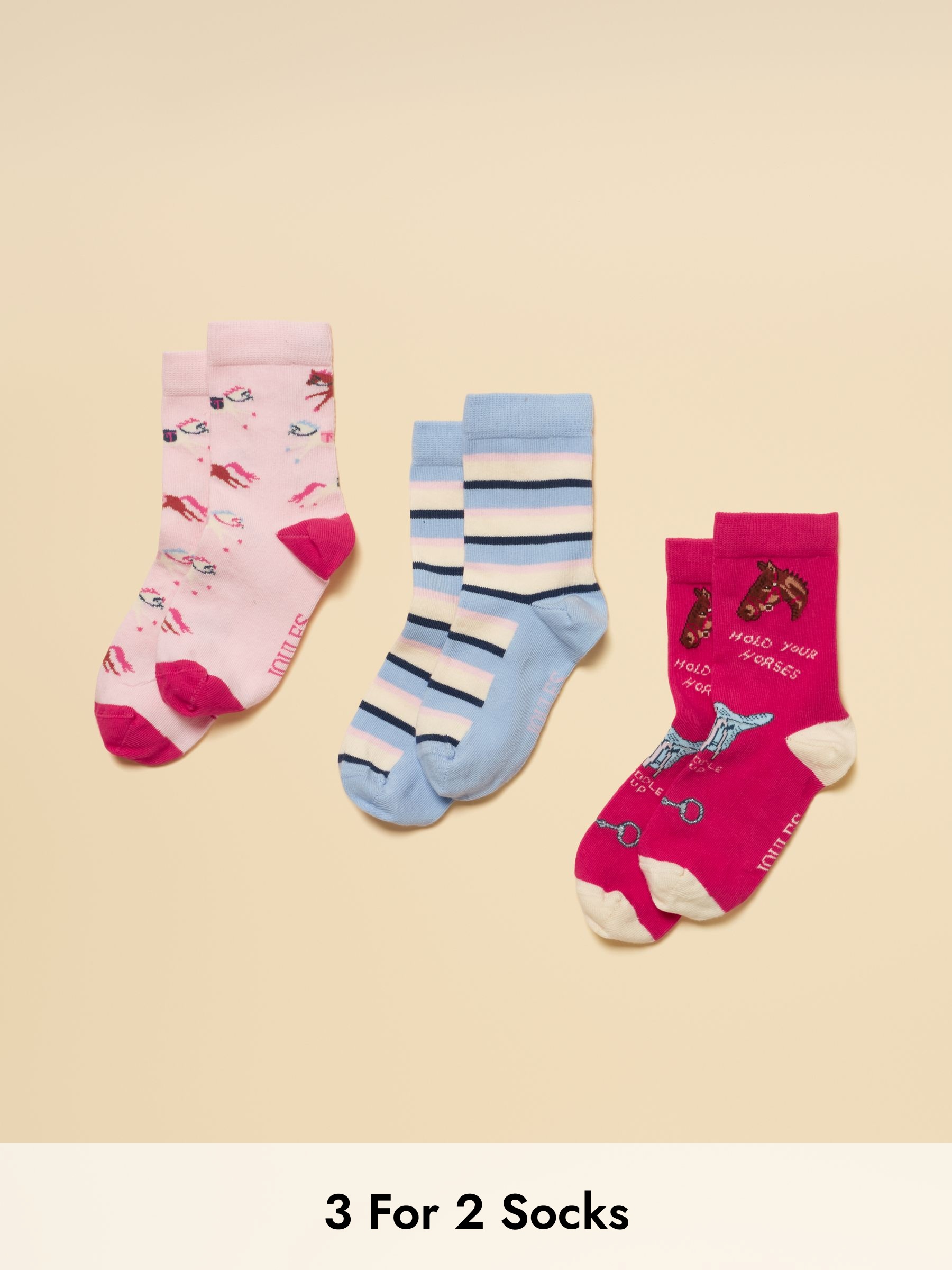 Kids' Neat Feet Pink Horse Socks 3 Pack (AT2744) | £11.95