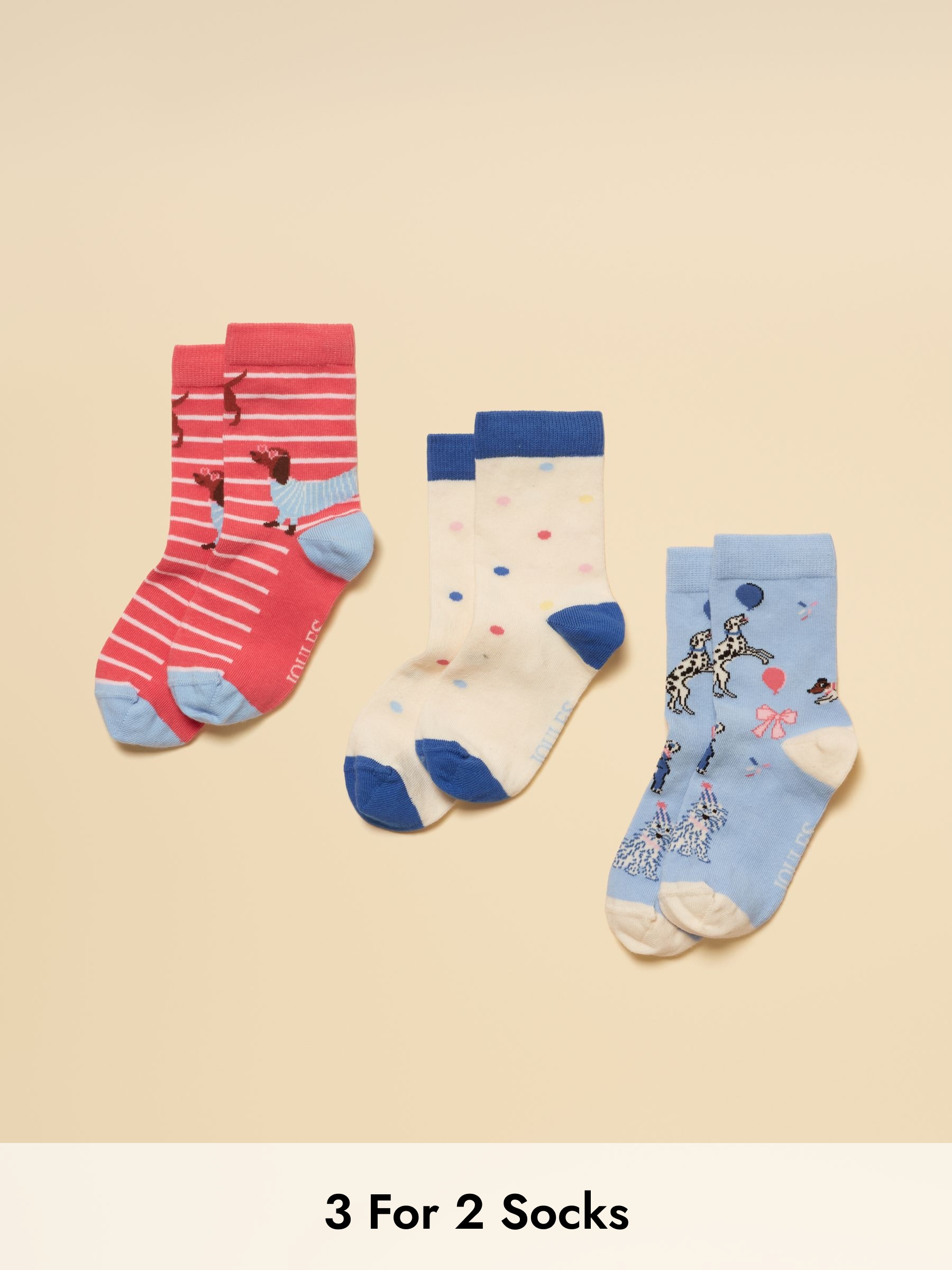 Kids' Neat Feet Blue/Pink Socks 3 Pack (AT2745) | £11.95