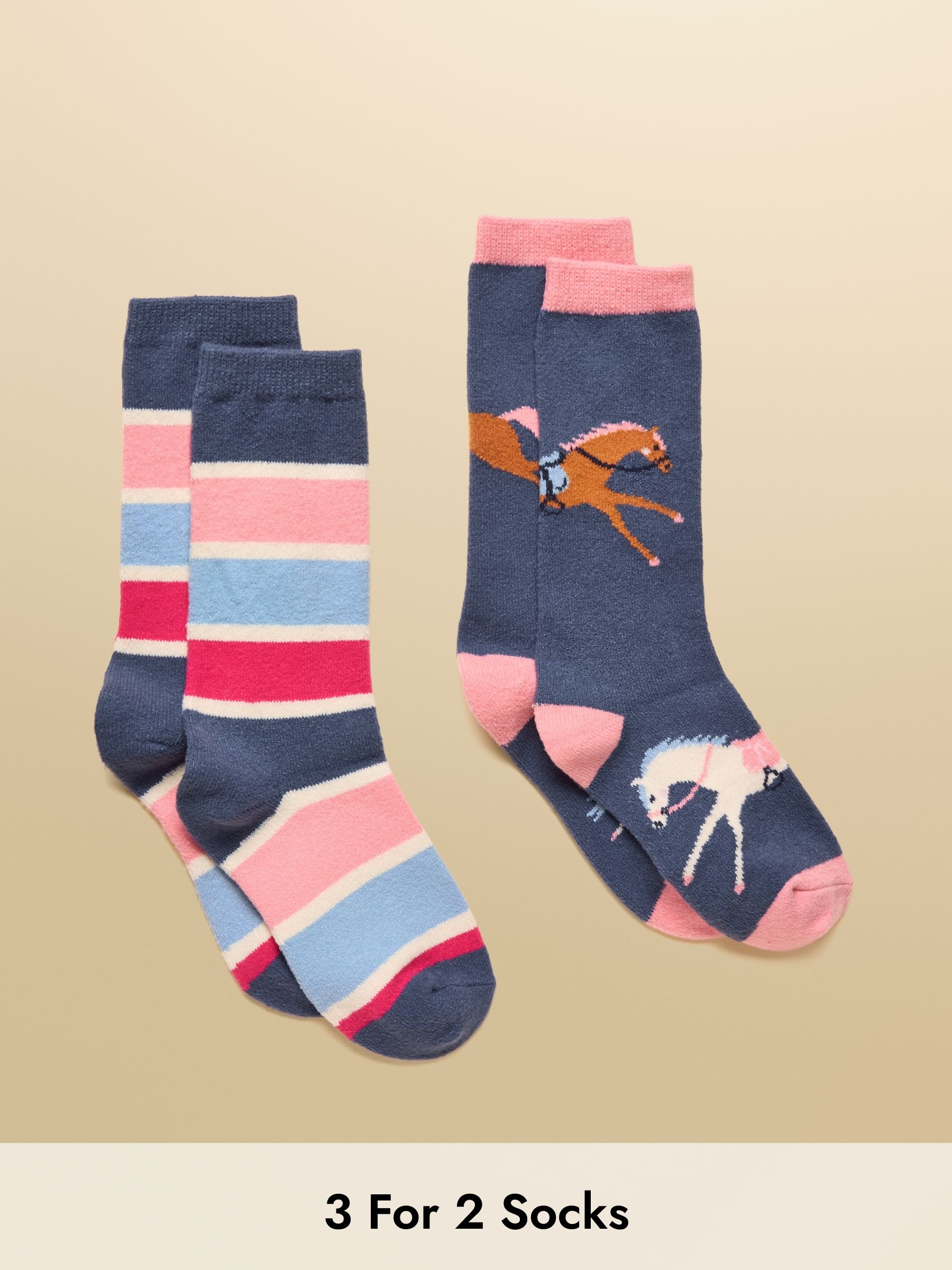 Kids' Warmly Navy & Pink Horse Cosy Sock 2 Pack (AT2748) | £11.95