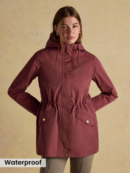 Portwell Burgundy Waterproof Raincoat With Hood and Adjustable Waist