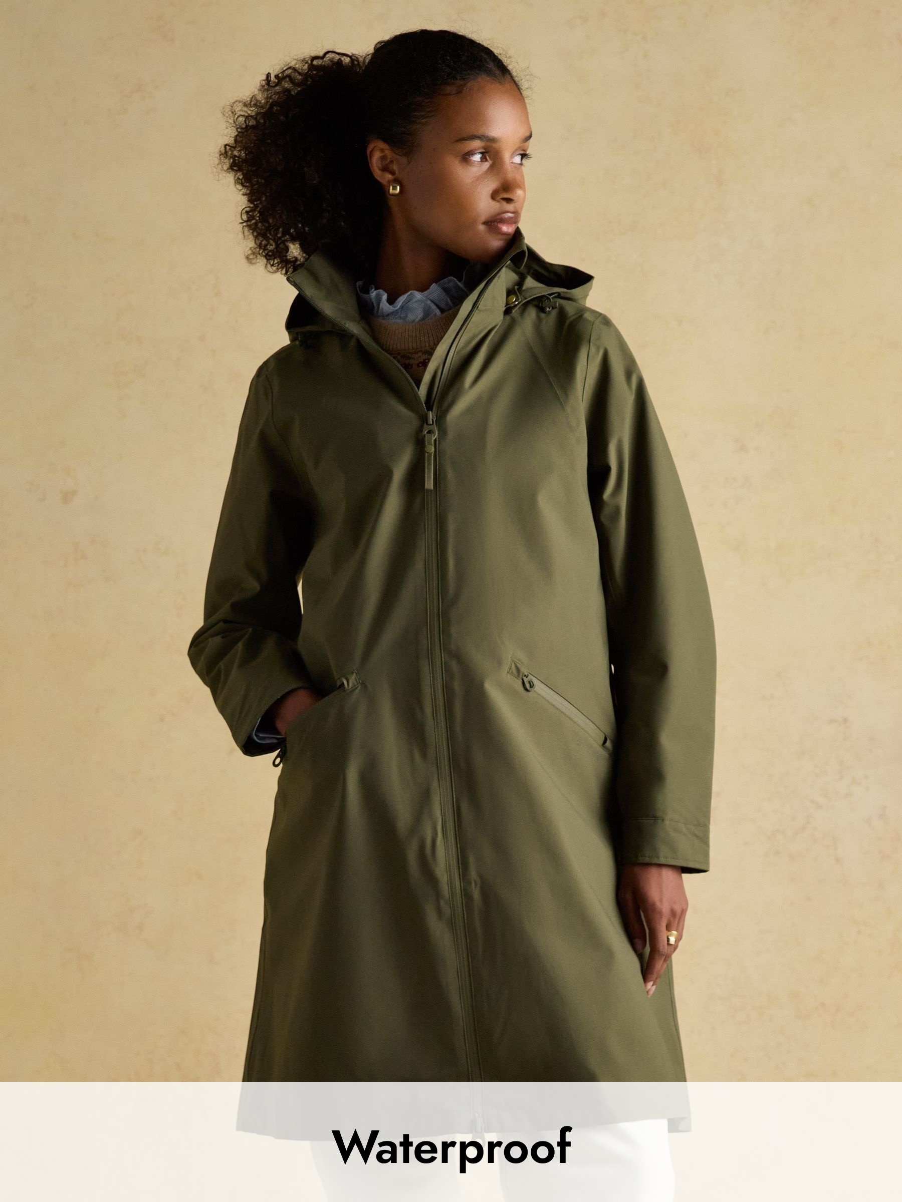 Rainaway Khaki Green Lightweight Waterproof Longline Raincoat with Hood (AT3599) | £99