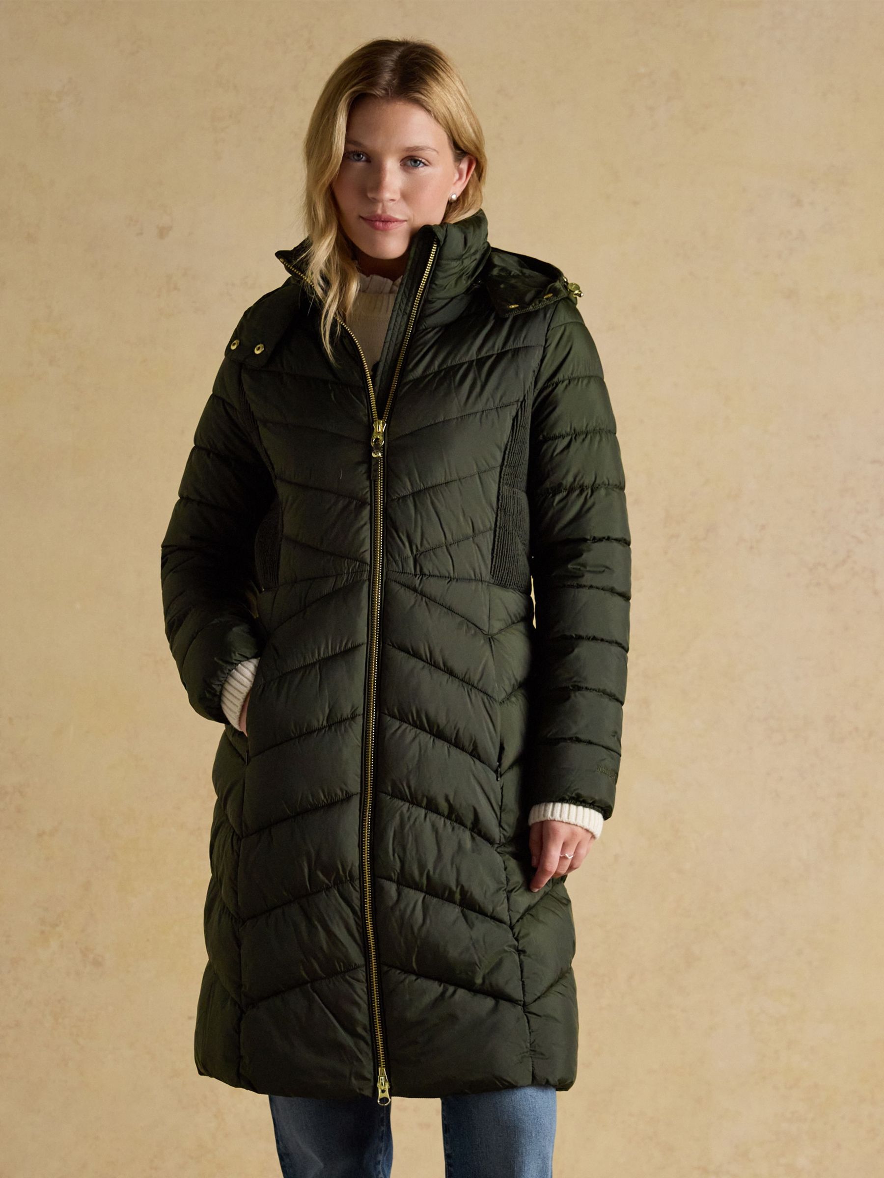 Pembury Khaki Green Showerproof Longline Padded Coat with Hood (AT3899) | £139