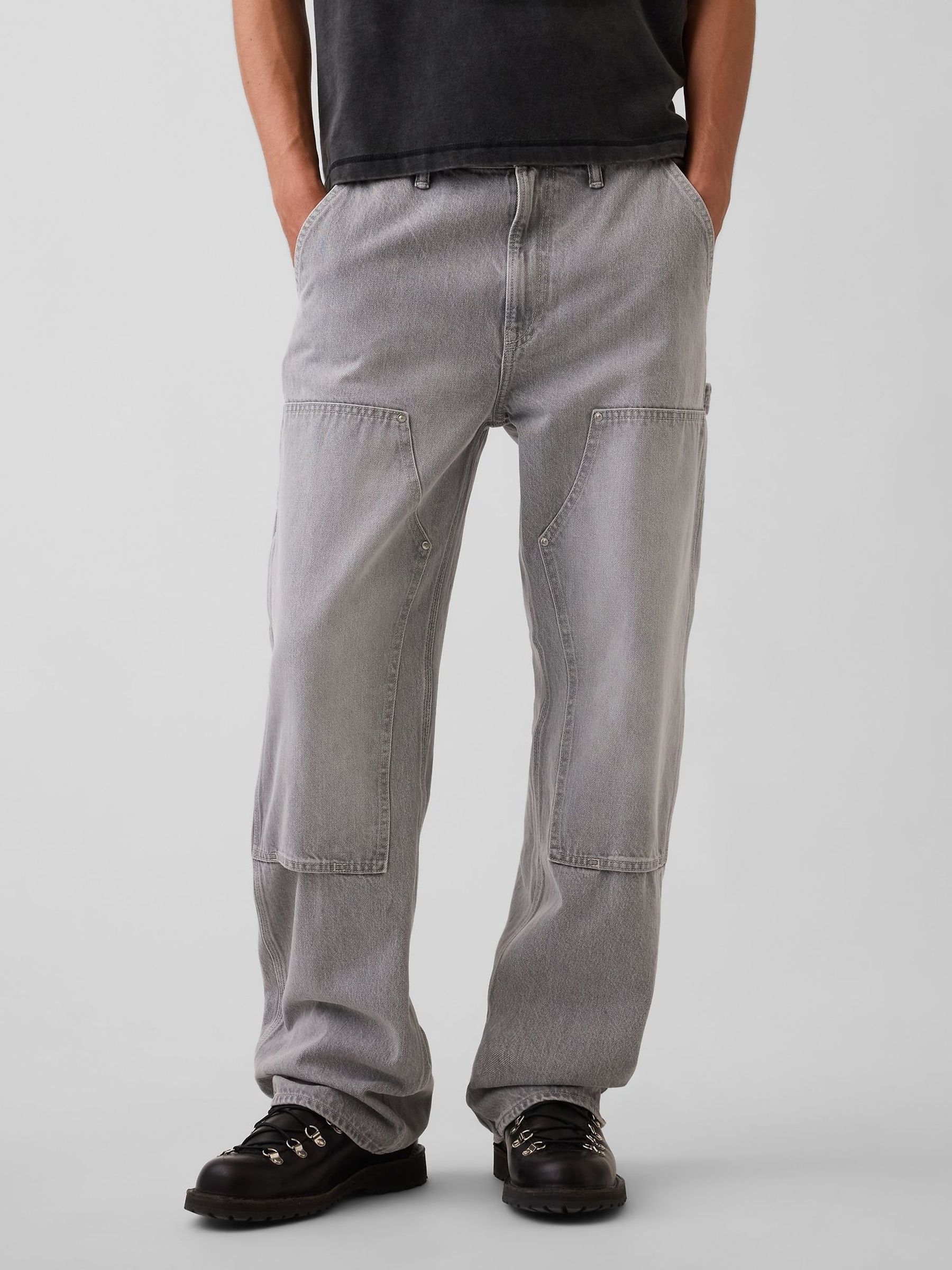 Grey - Regular 90s Loose Double-knee Carpenter Jeans