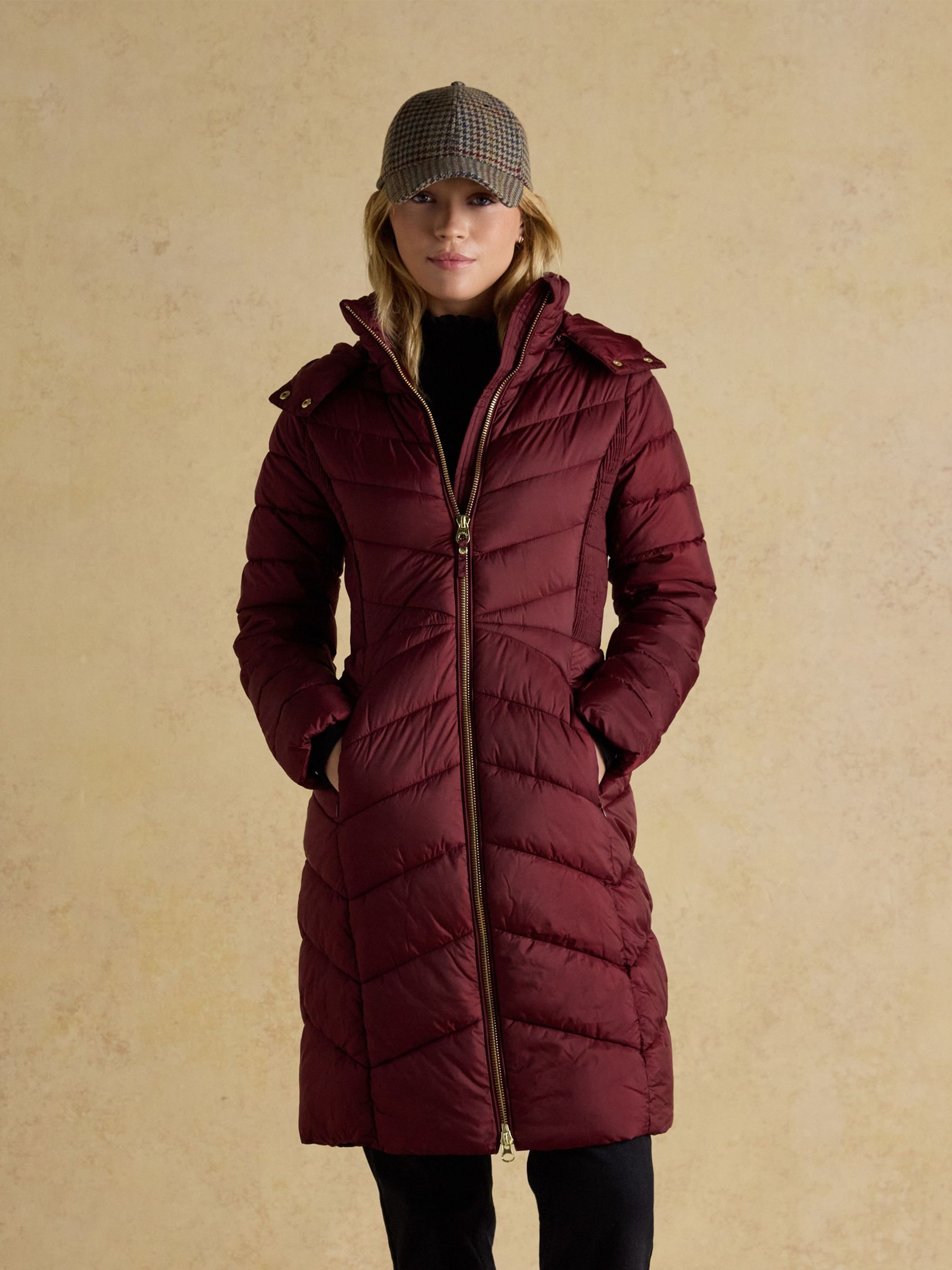 Pembury Red Showerproof Longline Padded Coat with Hood (AT3906) | £139
