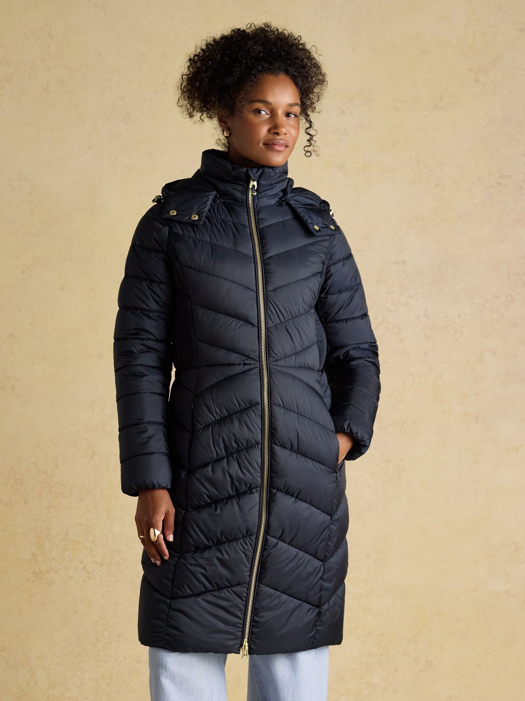 Pembury Navy Showerproof Longline Padded Coat with Hood