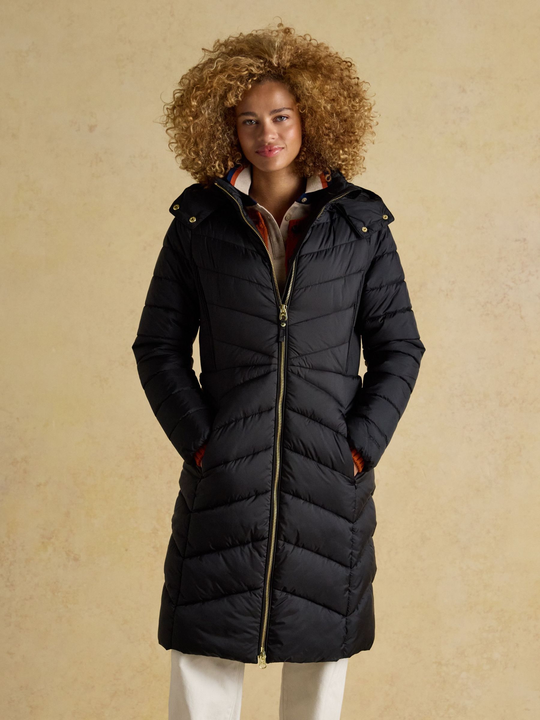 Pembury Black Showerproof Longline Padded Coat with Hood (AT3908) | £139