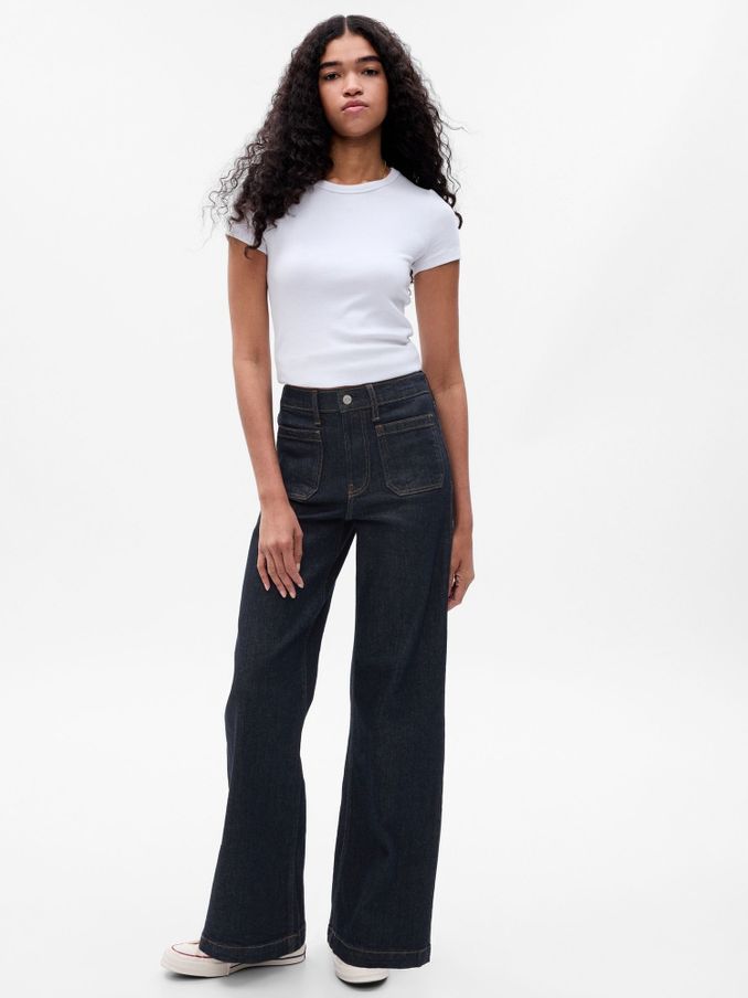 Dark Blue High Waisted Stride Wide-Leg Jeans (AT4537) | £55