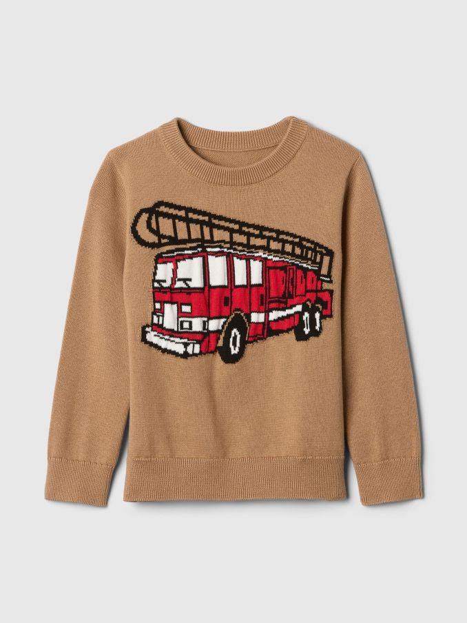 Brown Firetruck Intarsia Knit Jumper (6mths-5yrs) (AT4538) | £12