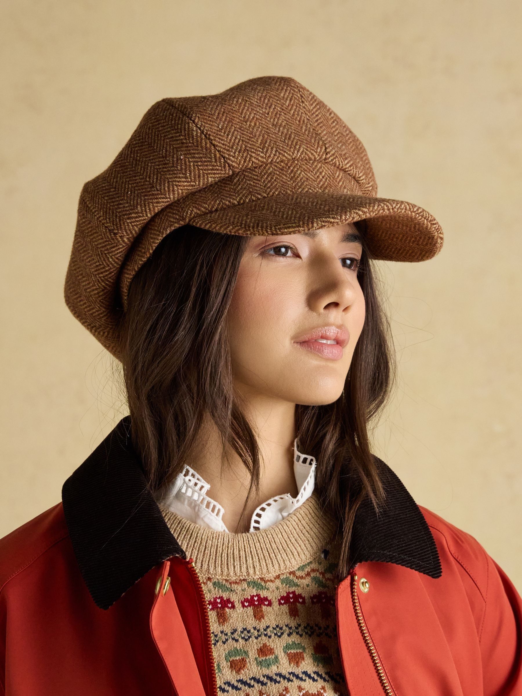 Elvaston Tan Brown Tweed Baker Boy Hat (AT5367) | £35