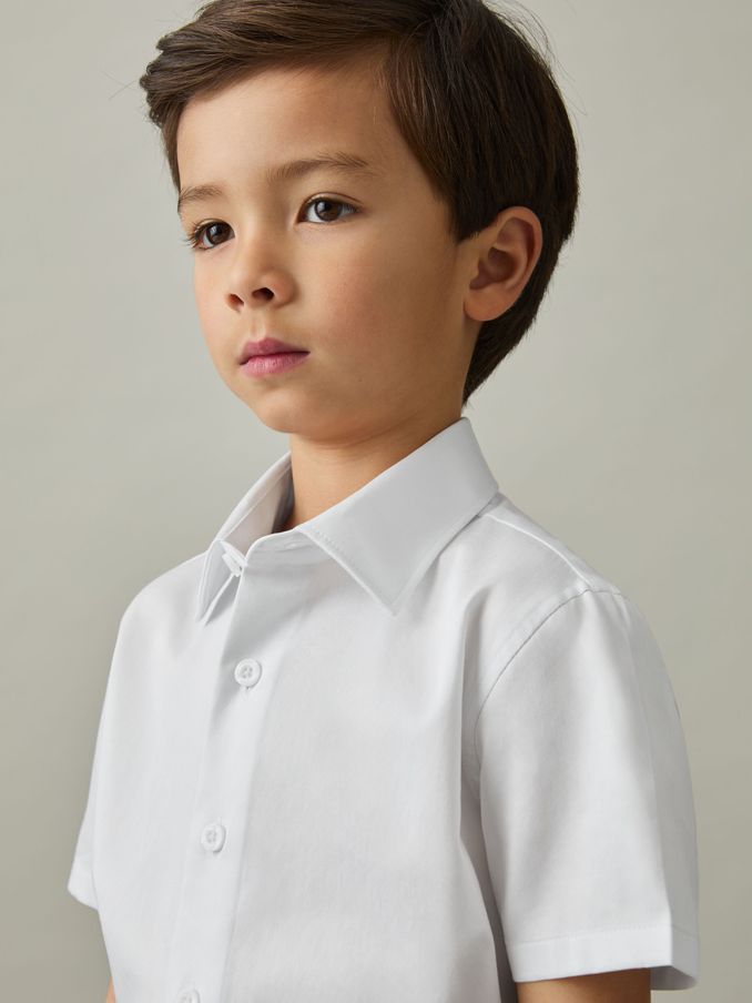9-13 yrs Cotton Slim-Fit Short-Sleeve Shirt in White (AT5444) | £24