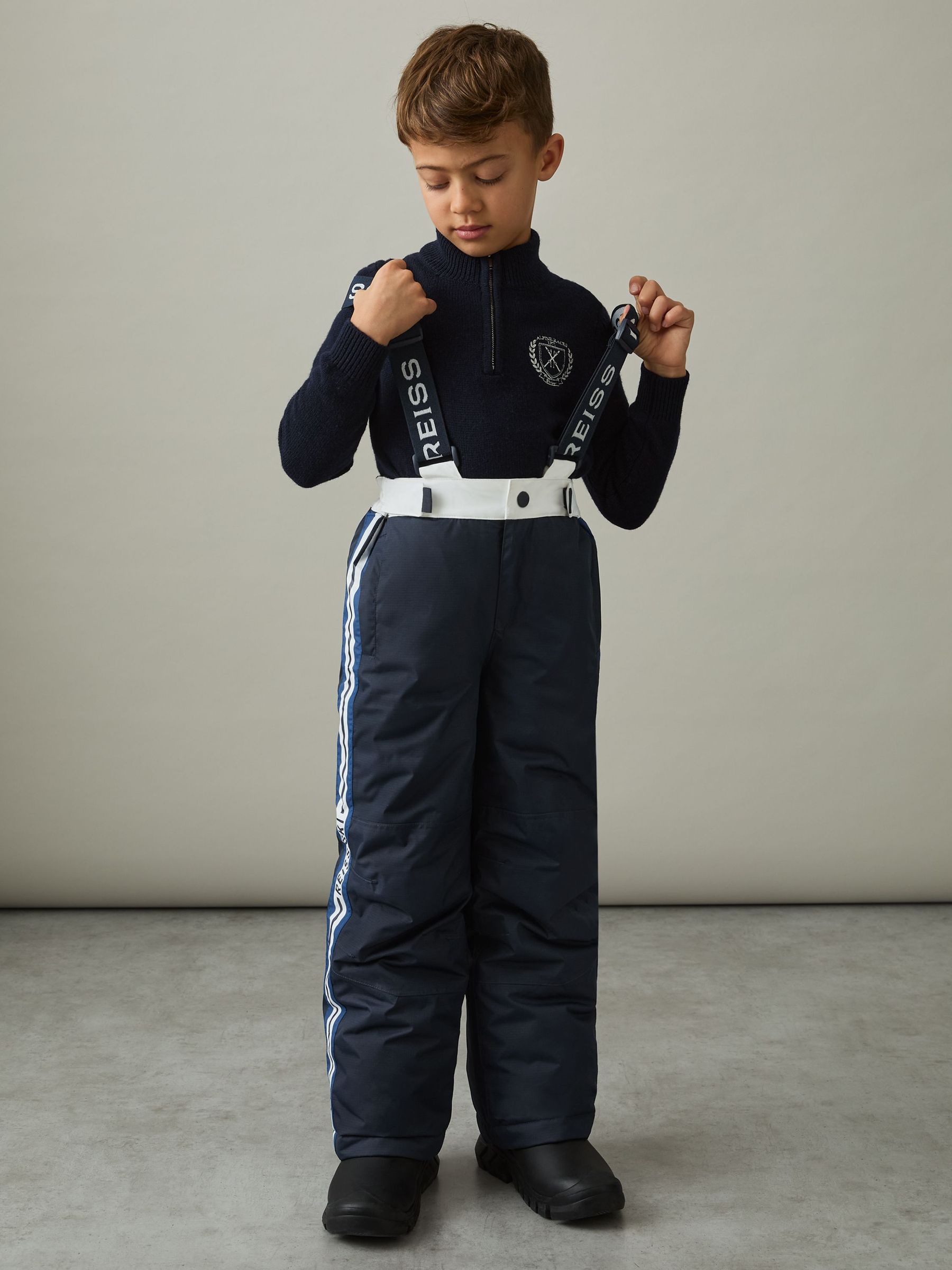 3-9 yrs Logo-Print Ripstop Salopettes in White/Navy/Blue (AT5445) | £68