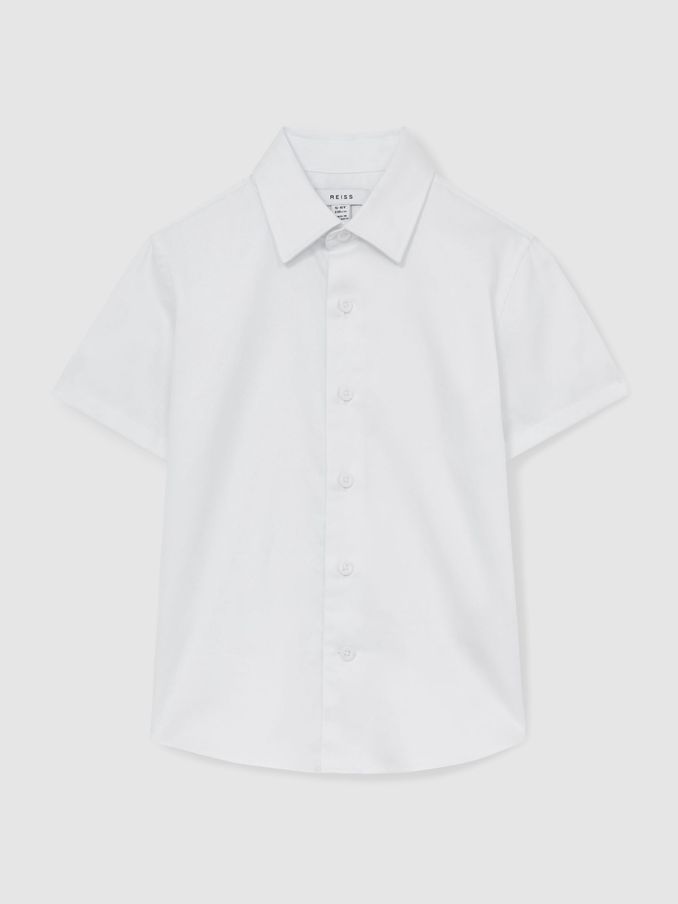 Cotton Slim-Fit Short-Sleeve Shirt in White (AT5447) | £30