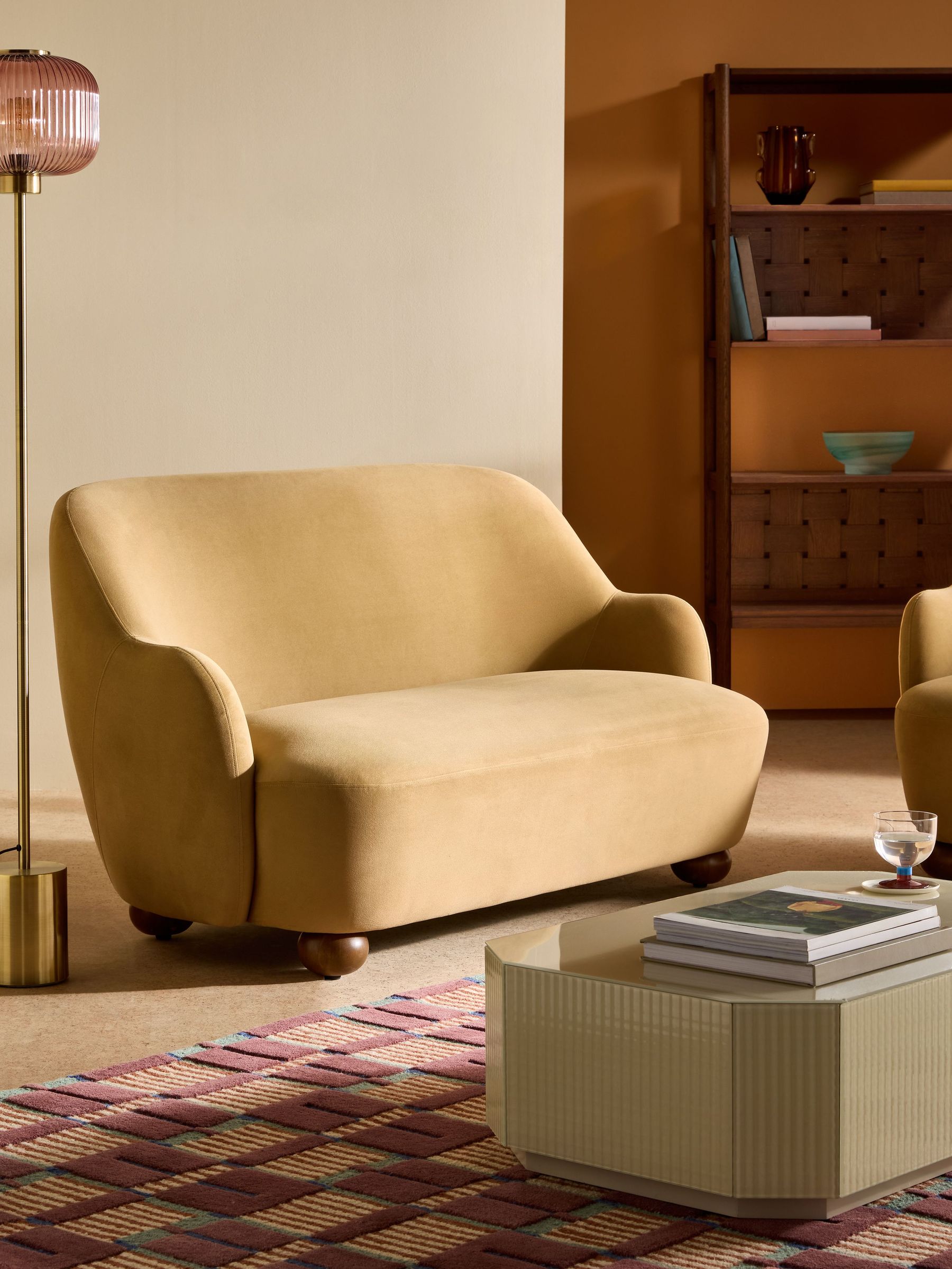 Ellio 2 Seater Sofa in Soft Caramel Brown Velvet (AT6763) | £649