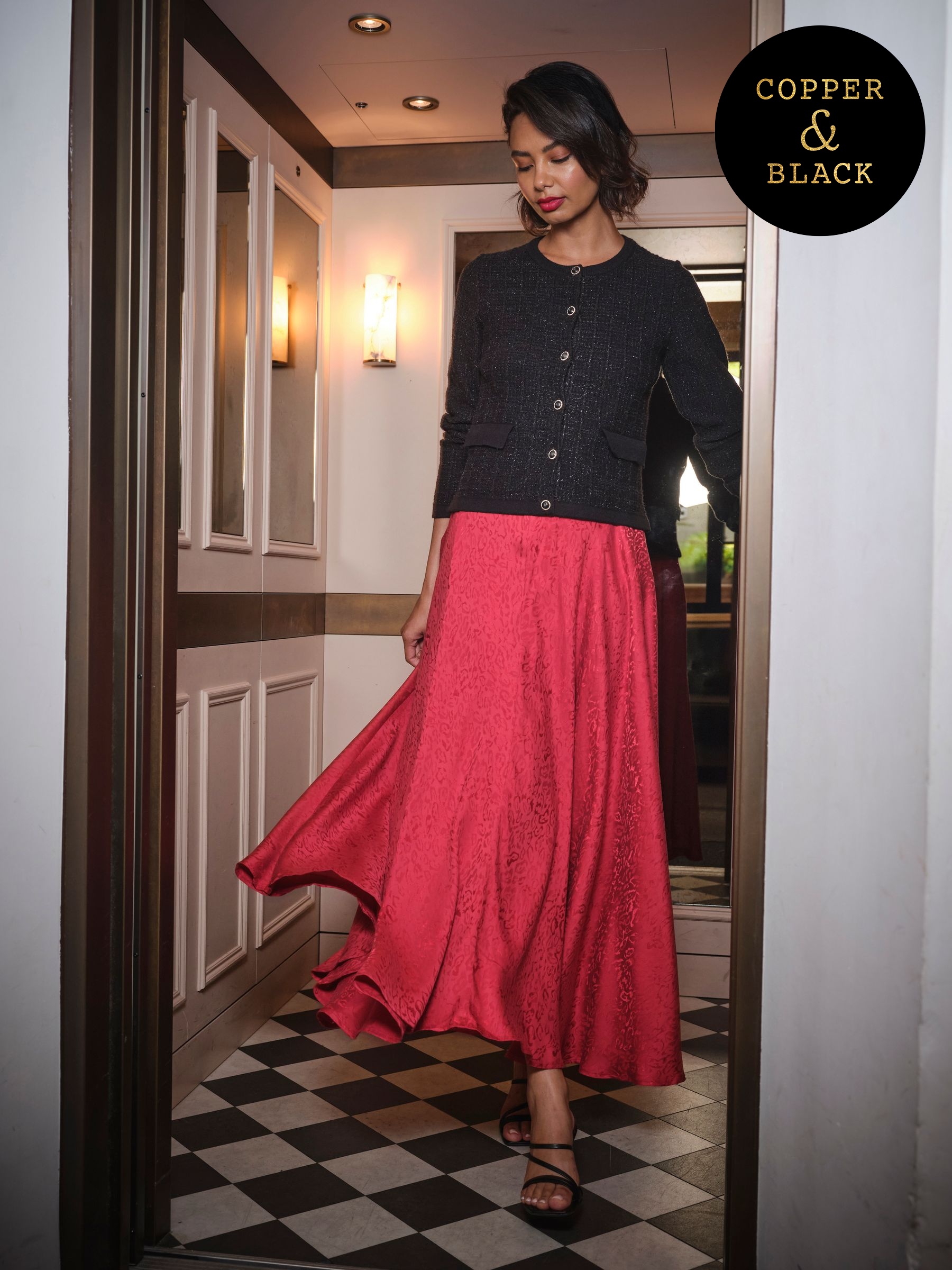 Malia Red Jacquard Midi Skirt (AT6772) | £85